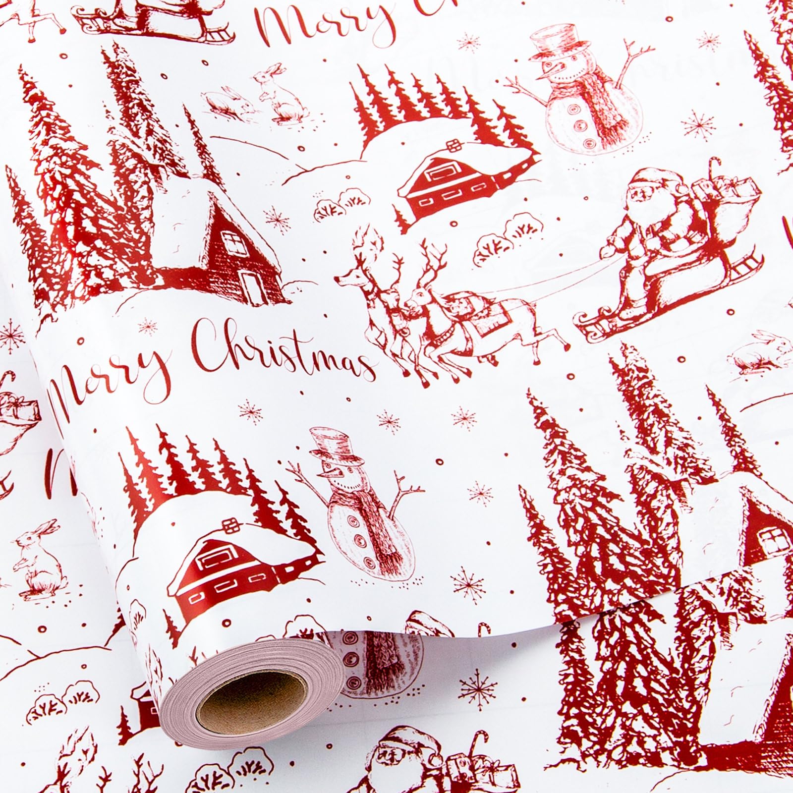 Yarcony Vintage Christmas Wrapping PaperJumbo Roll, Christmas Toile Wrapping Paper Vintage Inspired Red with Classic Santa, Deer for Holiday, Gift Packaging, Winter Celebrations (30 Inch X 100 Feet)