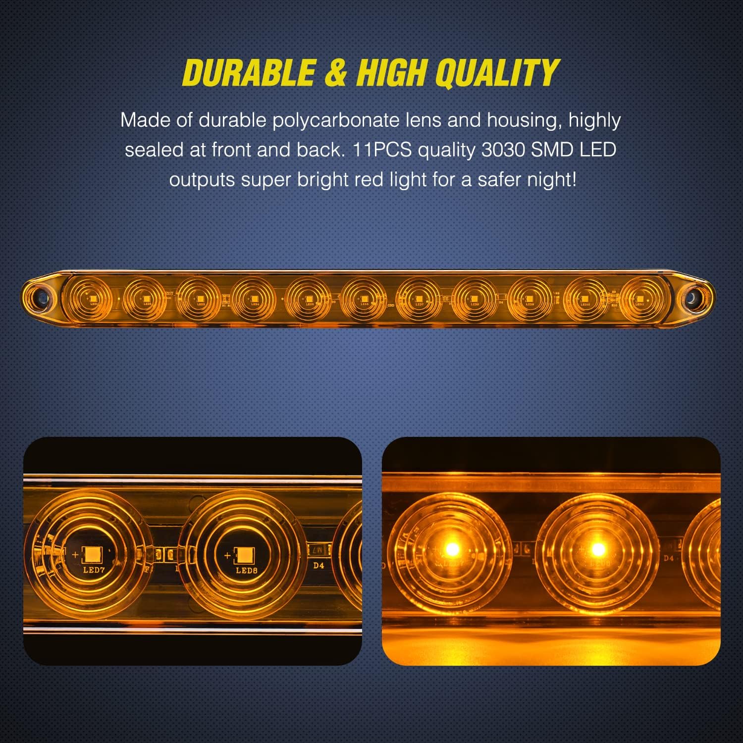 Nilight 16Inch Trailer Marker ID Bar 2PCS 11 LED Amber Turn Signals Tail Light DOT Compliant IP65 Waterproof for Truck Trailers Cargo Carriers