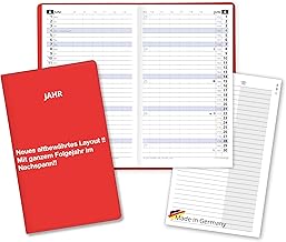 Monatstaschenkalender 2026 Taschenkalender Classica 26 in Blau mit 8-seitigem Adressheft und Kunststoff Einband in Rot