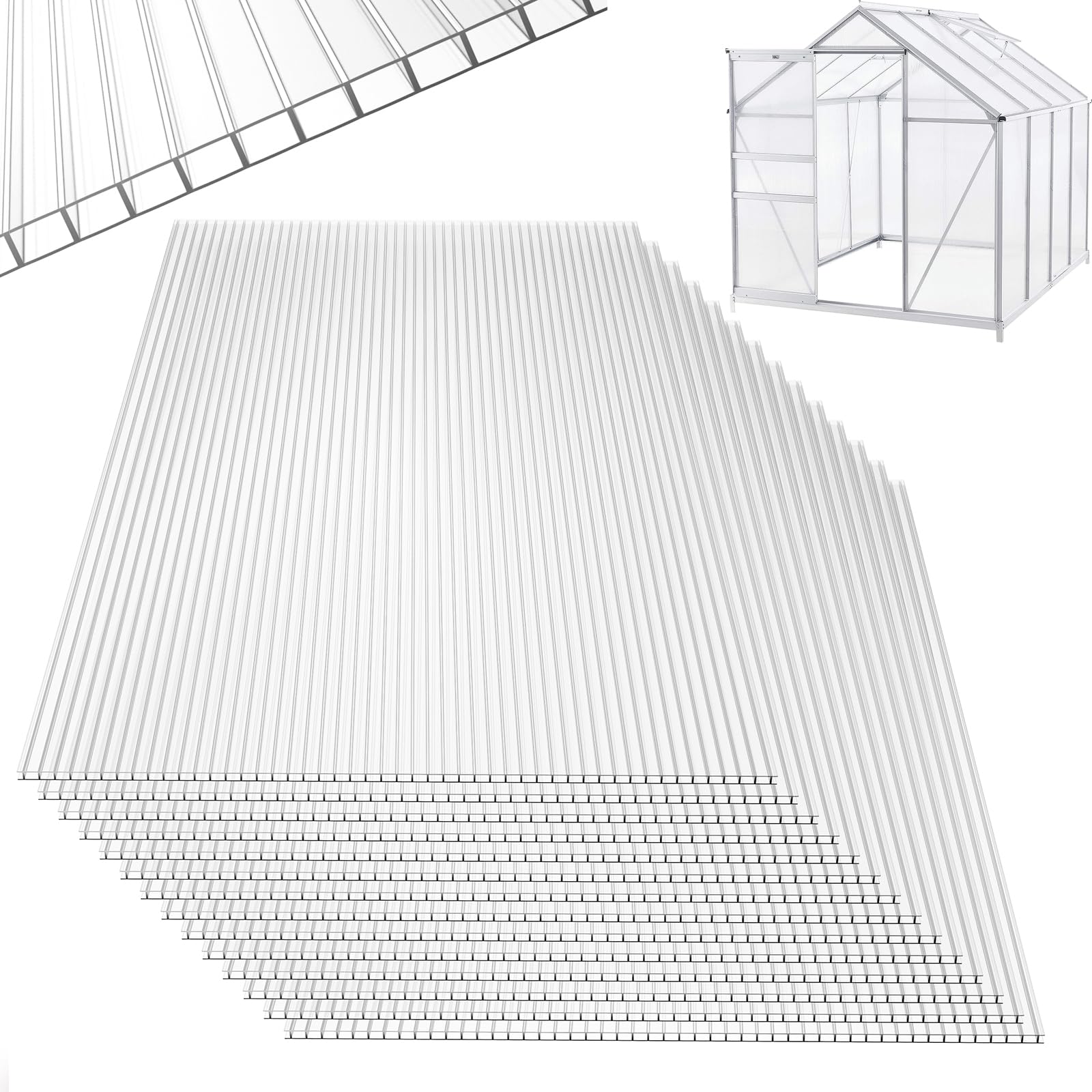 UISERBT 14x lastre a camera cava in policarbonato 4 mm - 10,25 m² lastra a doppia parete 60,5 x 121 cm resistente ai raggi UV per carport di giardinaggio in serra ecc. (trasparente)