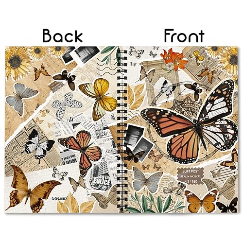 Miniatura 2 de GOLEEX Blank Spiral Notebook Butterfly Journal Collage Vintage Retro Weekly Planner Soft Durable Cover Ruled Note Taking Notebooks School Work