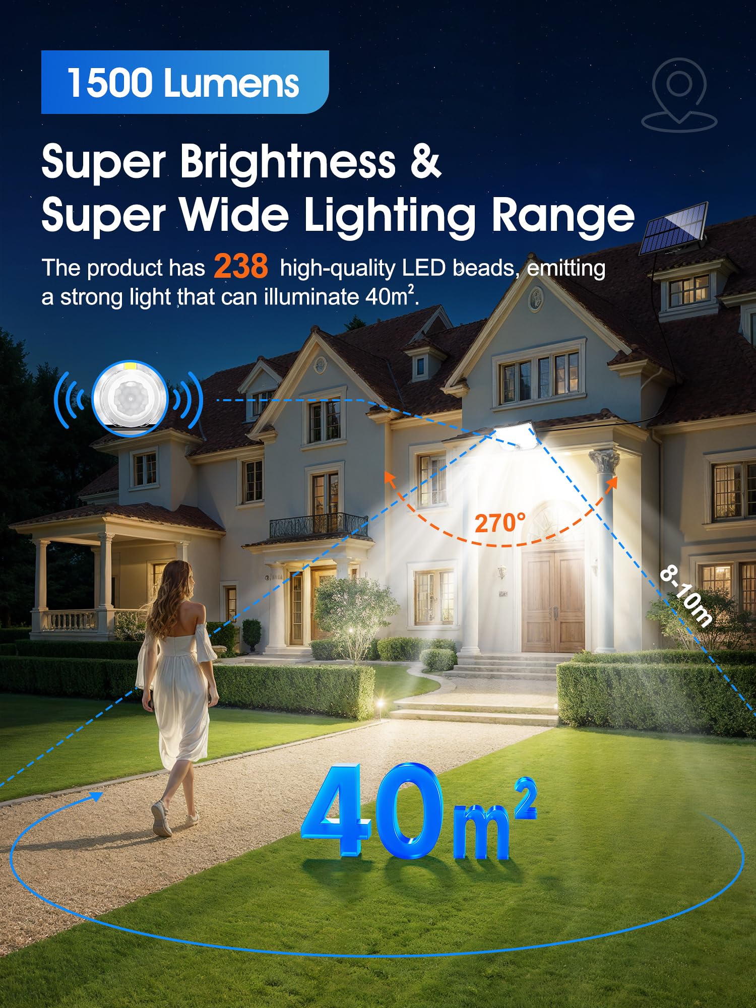 278 Led Lampe Solaire Exterieur Avec Télécommande, Eclairage Exterieur