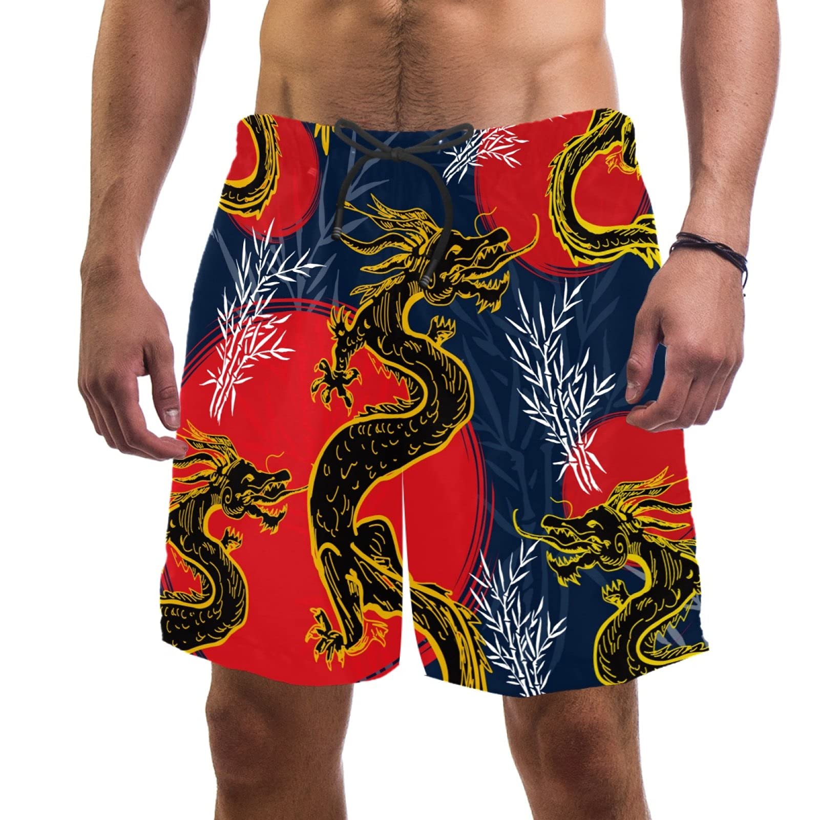 Short de bain dragon chinois avec taille élastique confortable taille L - 6