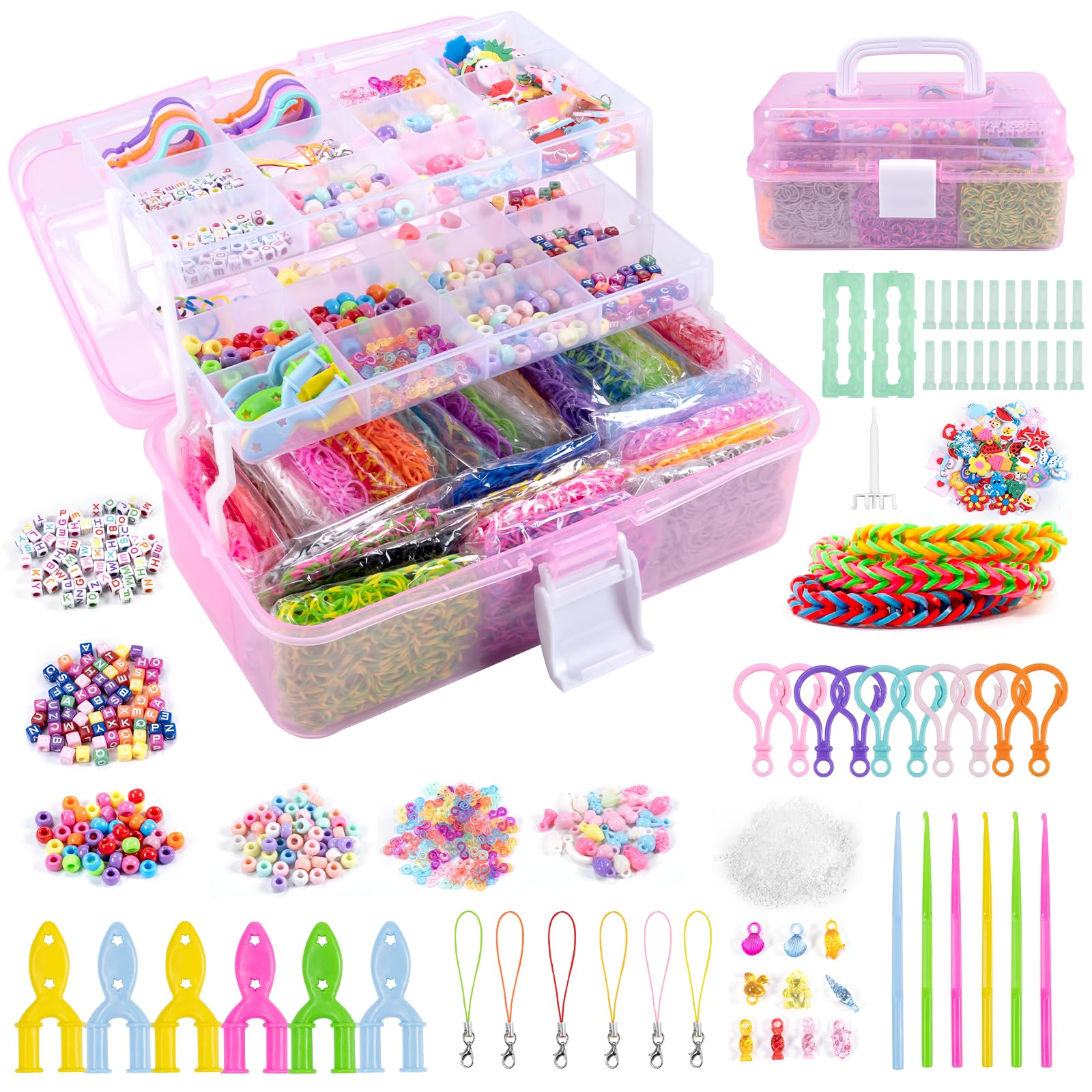 Noa Home Deco Loom Set di 15000 elastici per braccialetto fai da te, accessori, set di elastici colorati con ciondoli e accessori, fai da te, regalo per bambini, ragazzi e ragazze