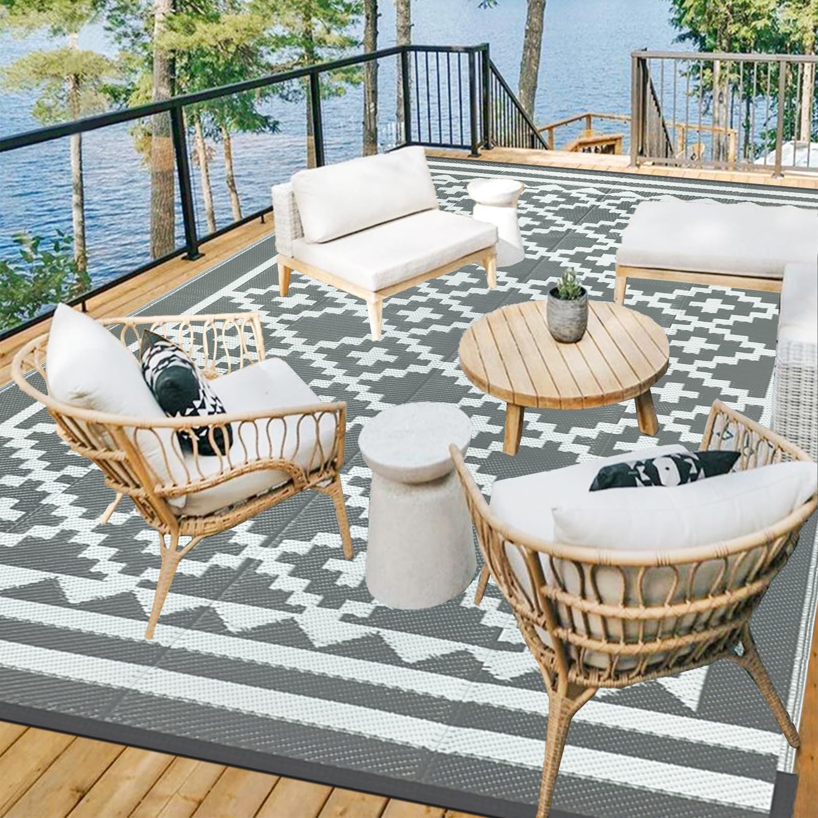 Capslpad 180x270cm Large Outdoor Rug Reversible RV Camping Mat Outdoor Patio Rug Plastic Straw Rug Large Outside Floor Mat for RV Camper Trailer Backyard Porch Picnic Beach Deck Terrace Garden Decor