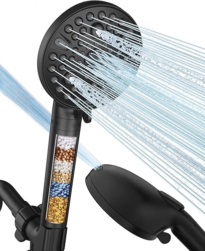 Miniatura 9 de MakeFit Cabezal de ducha de mano con filtro de níquel cepillado, alta presión, 10 modos de pulverización, cabezal de ducha filtrado con manguera,