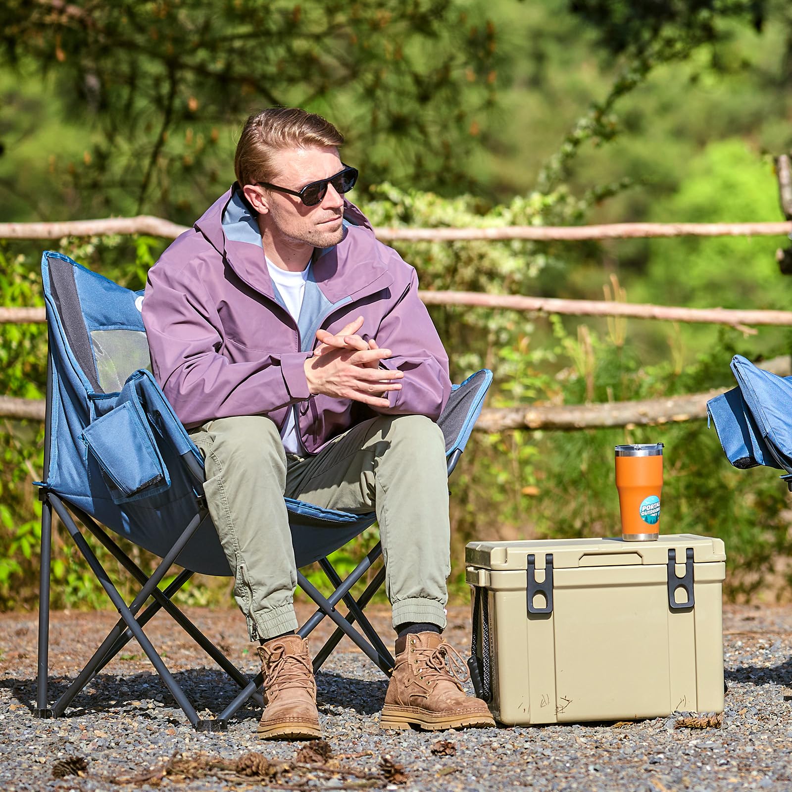 Portal Campingstuhl Faltbar Klappstuhl Camping Klappbar Super Weich 150kg Belastbar Faltbarer Angelstuhl XXL mit Armlehnen