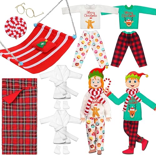 Miniatura 1 de Jenaai Juego de 12 piezas de accesorios de muñeca elfo navideña, ropa de elfo, mini atuendo, incluye falda de muñeca, chaleco esponjoso, albornoz,