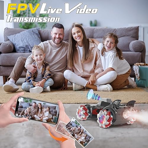 Miniatura 9 de Yasola Auto RC con cámara para niños, control remoto giratorio de 360 de alta velocidad, vehículo de acrobacias de juguete para niños y niñas, autos