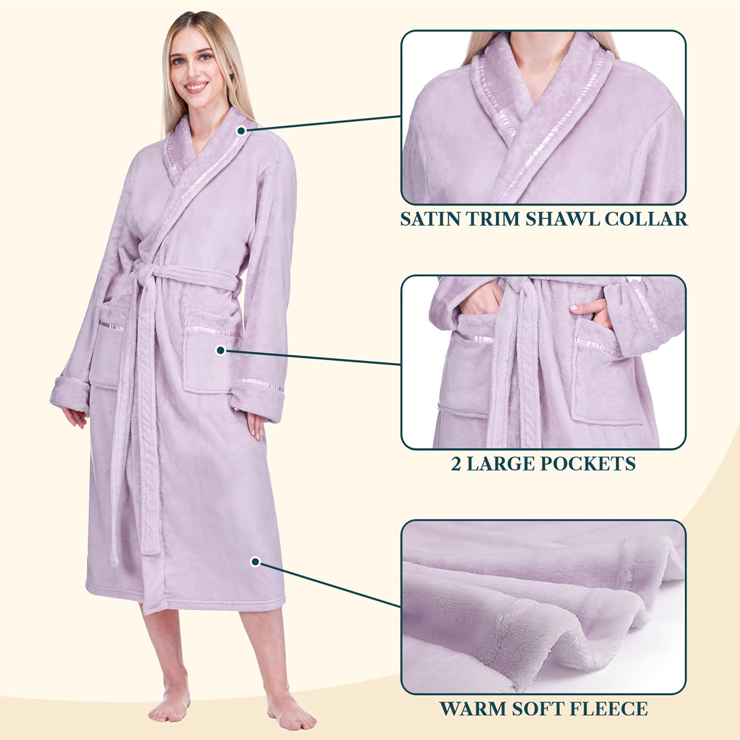 PAVILIA Robes For Women, Fleece Soft Fluffy Bathrobe, Plush Cozy Long Spa Robe - Image 2