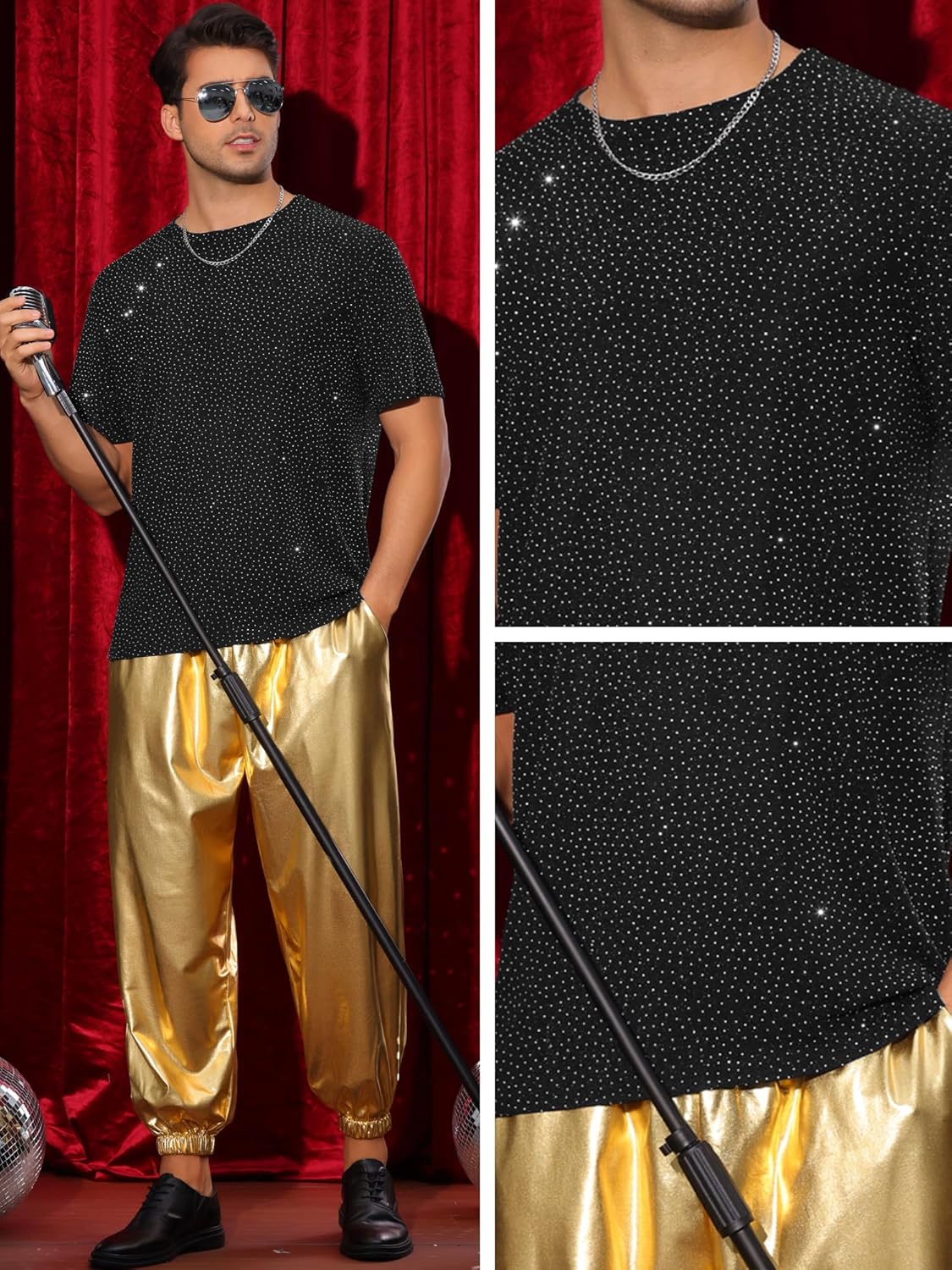 Lars Amadeus Metallic T Shirt for Men's Sparkly Short Sleeve Party Tee Shiny Club Glitter T-Shirt - Image 4