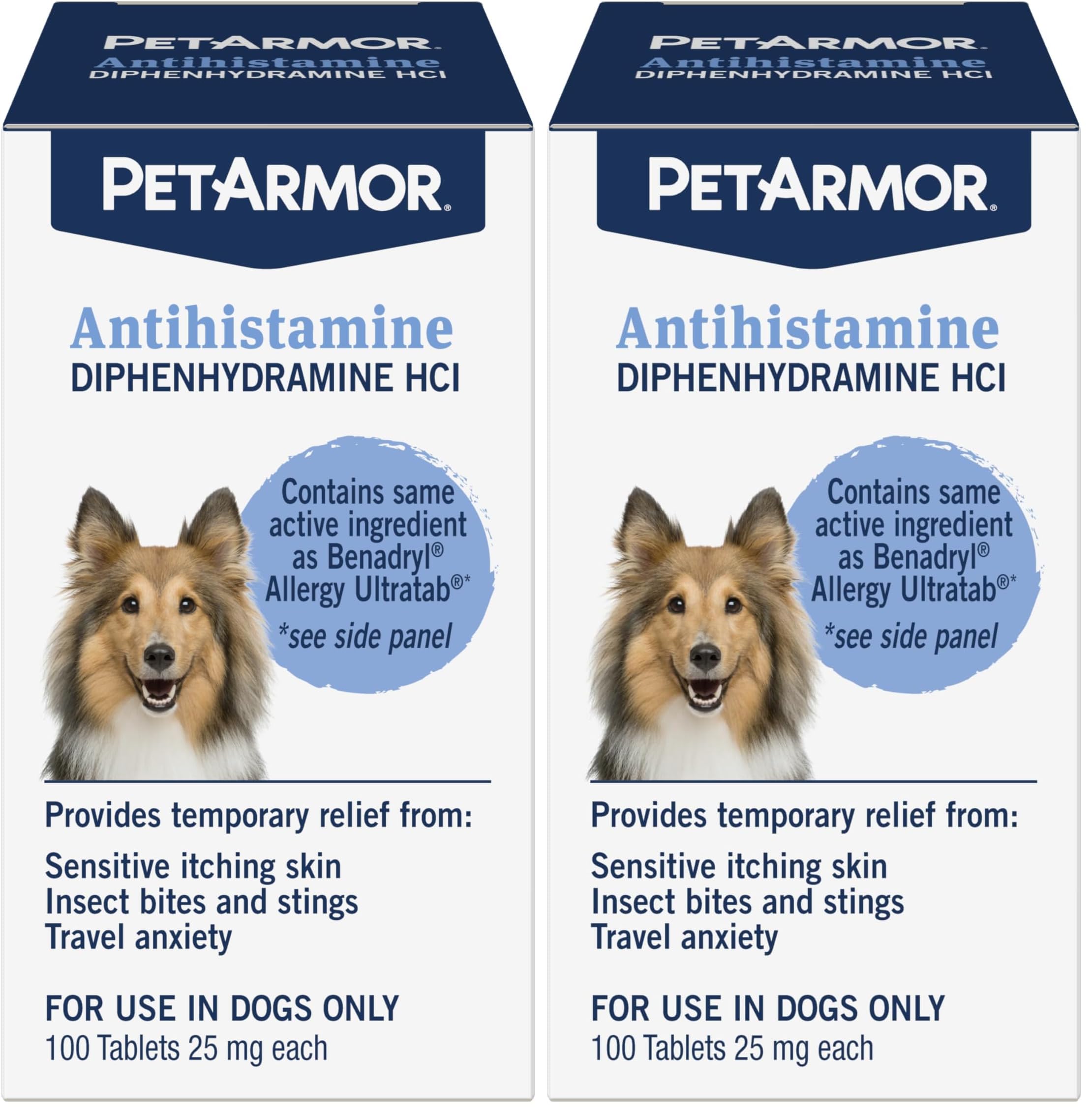 PetArmor Antihistamine Allergy Relief for Dogs, Easy-to-Use Allergy Medicine for Dogs, Anti-Itch Medicine Provides Relief from Insect Bites, and Stings, 100 Tablets (Pack of 2)