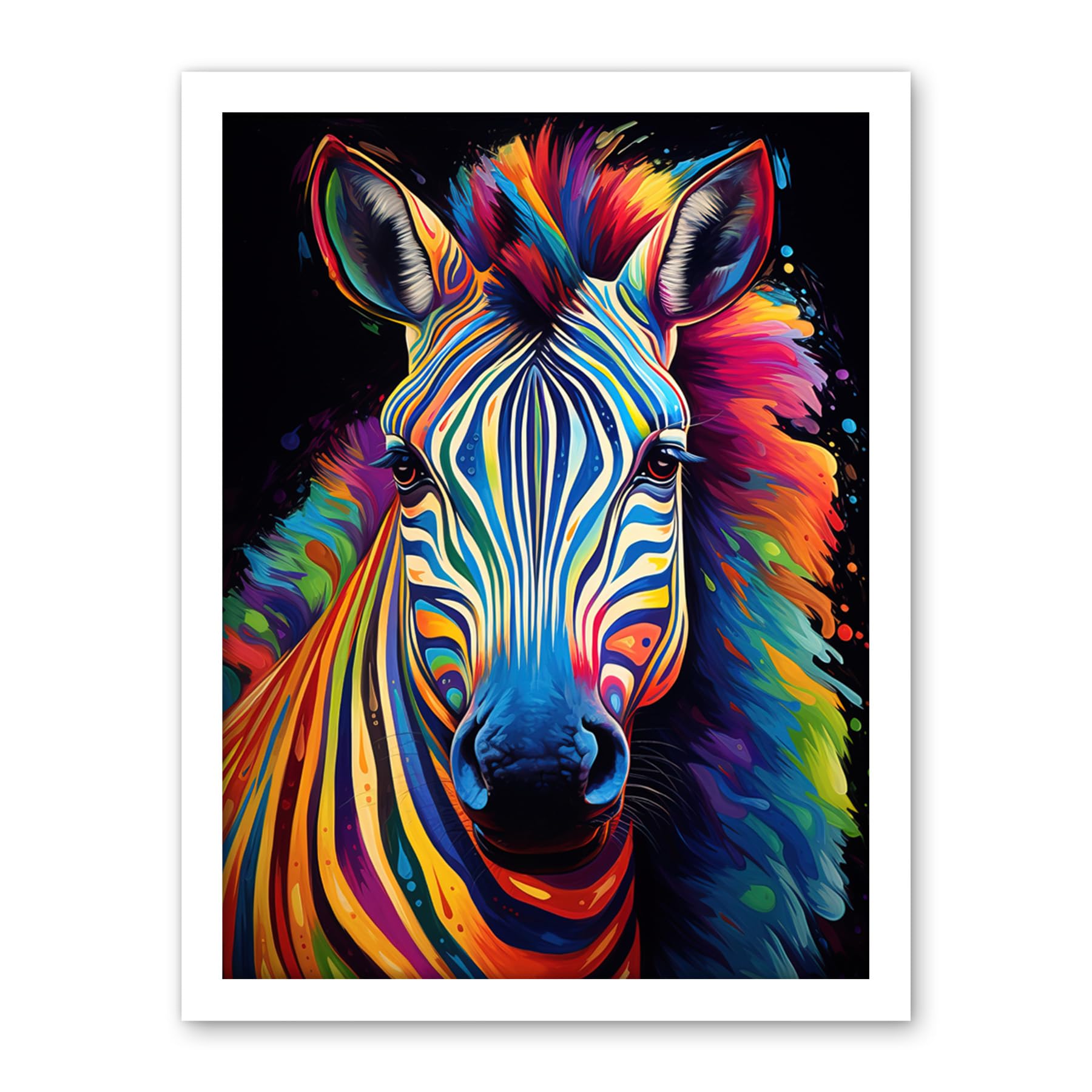 Artery8 Rainbow Striped Zebra Colourful Vibrant Bold Psychedelic Neon Impact Artwork Framed Wall Art Print 18X24 Inch