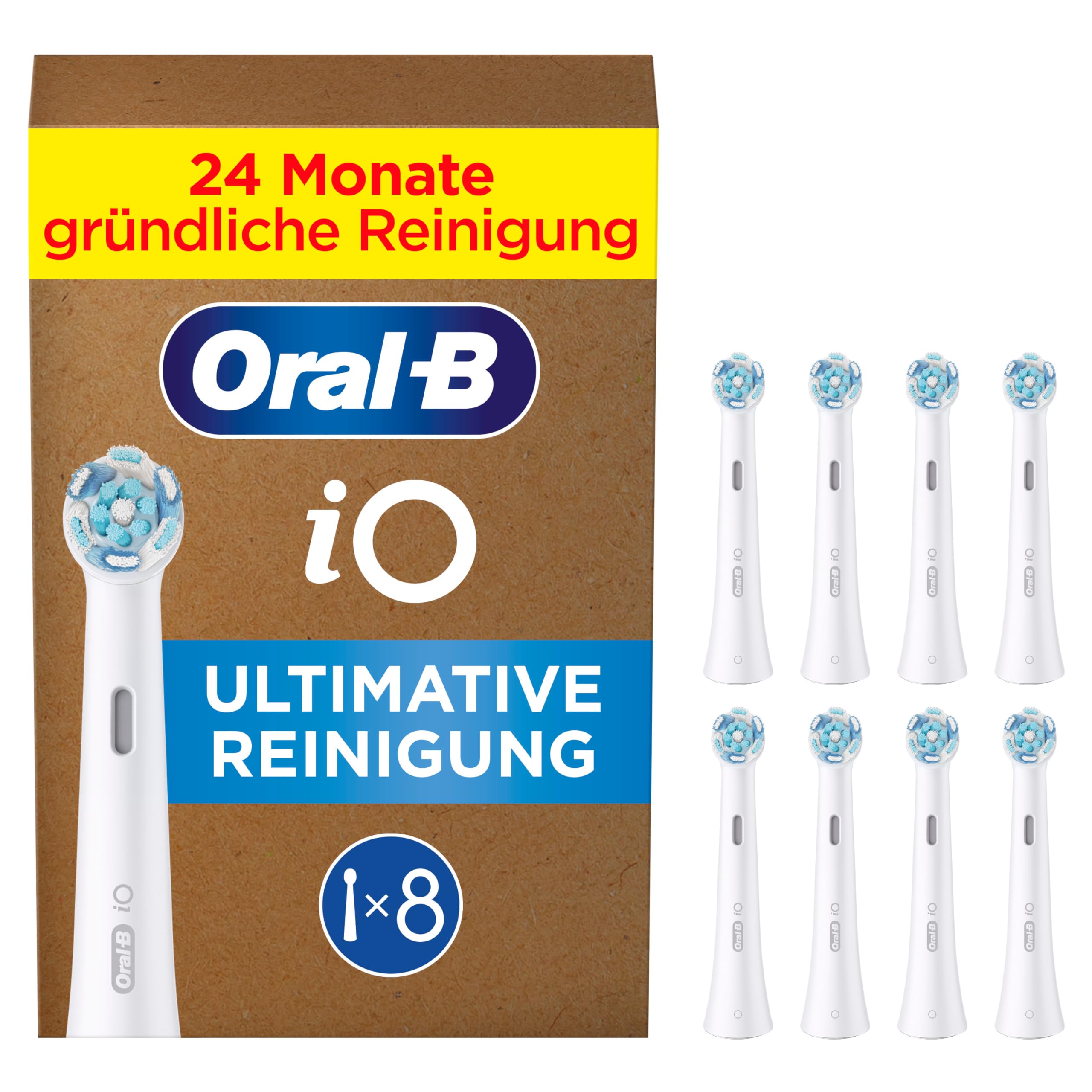 Oral-B iO Ultimative Reinigung Aufsteckbürsten — ORIGINAL Zahnbürstenaufsatz für Elektrische Oral-B iO Zahnbürsten — Ersatzbürsten, Bürstenköpfe für Tiefenreinigung & Plaqueentfernung — Weiß, 8 Stück