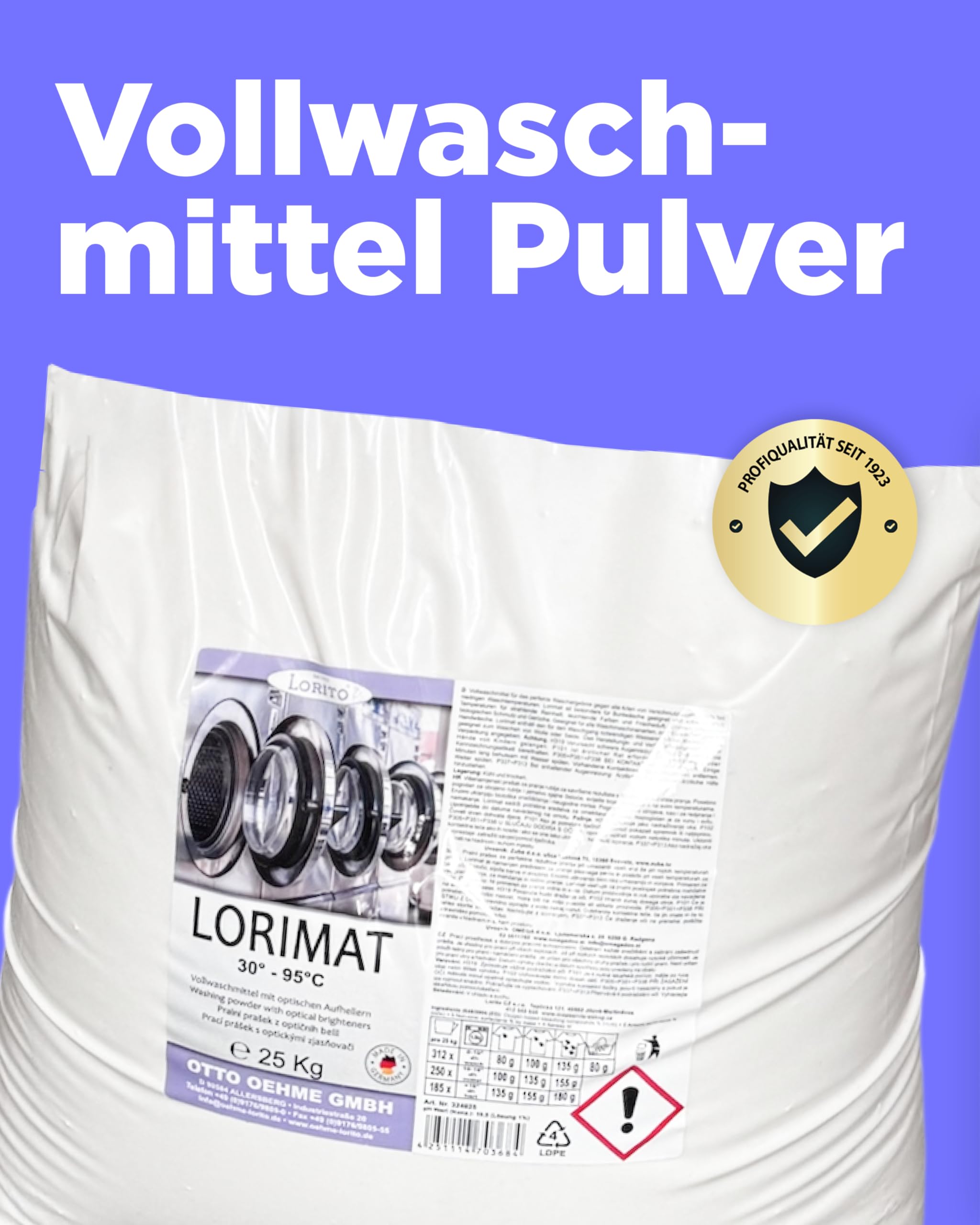 Lorito Lorimat Vollwaschmittel Pulver 25kg Sack | Gründliche Wäschepflege für strahlende Farben und frischen Duft, geeignet für Weiß- und Buntwäsche, bis zu 337 Waschladungen