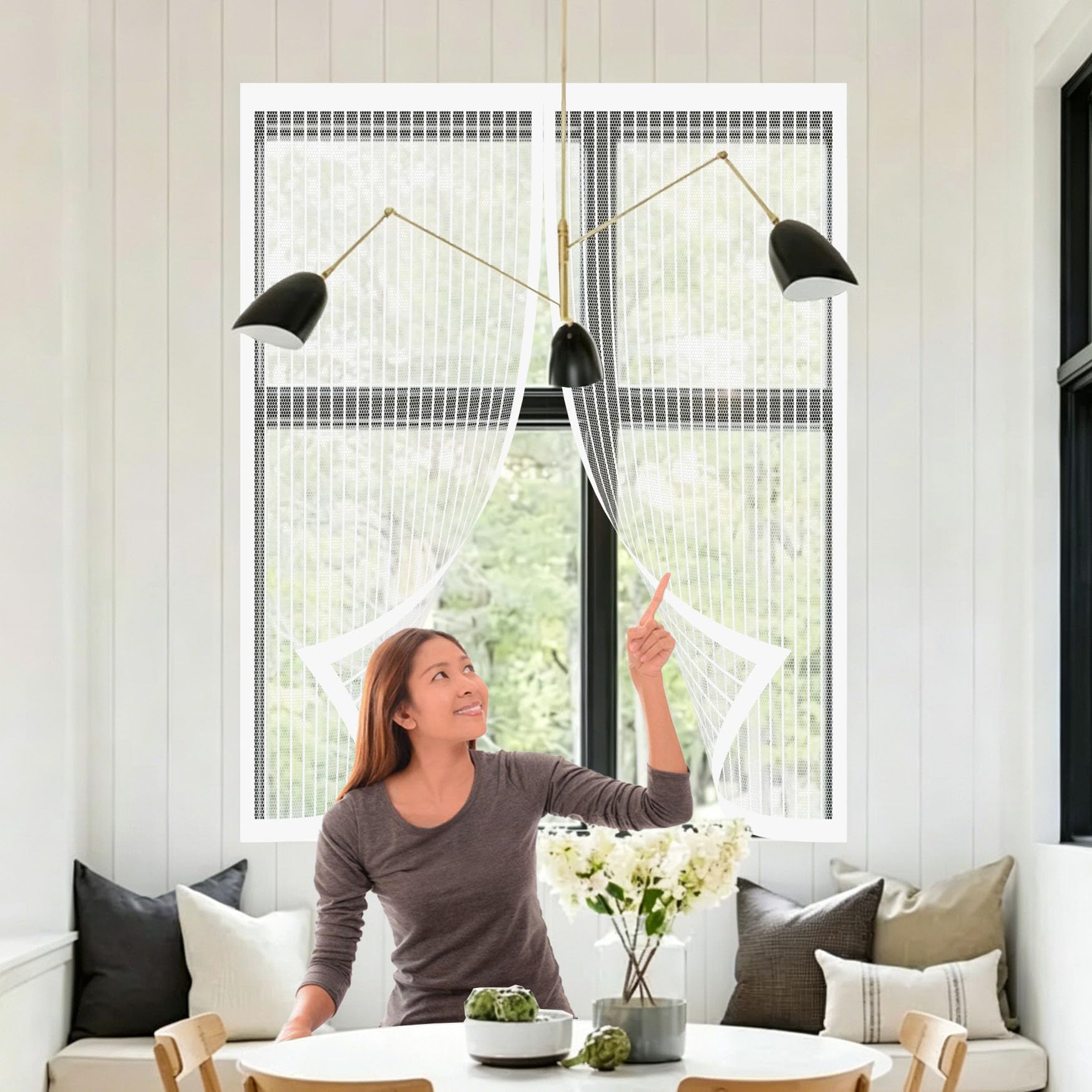 Yanhong White Magnetic Fly Screen Door 88 X 142 Cm Anti-Tearing Mosquito Door Net Keep Fly Bug Out With Powerful Magnets Screen Mesh For Living Room, Bedroom, Patio,