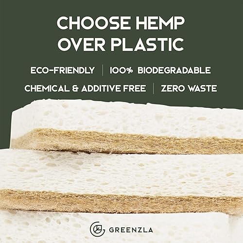 Miniatura 3 de Greenzla Esponjas de cocina naturales, paquete de 6 esponjas biodegradables de sisal a base de plantas, ecológicas, sin olor, no rayan para