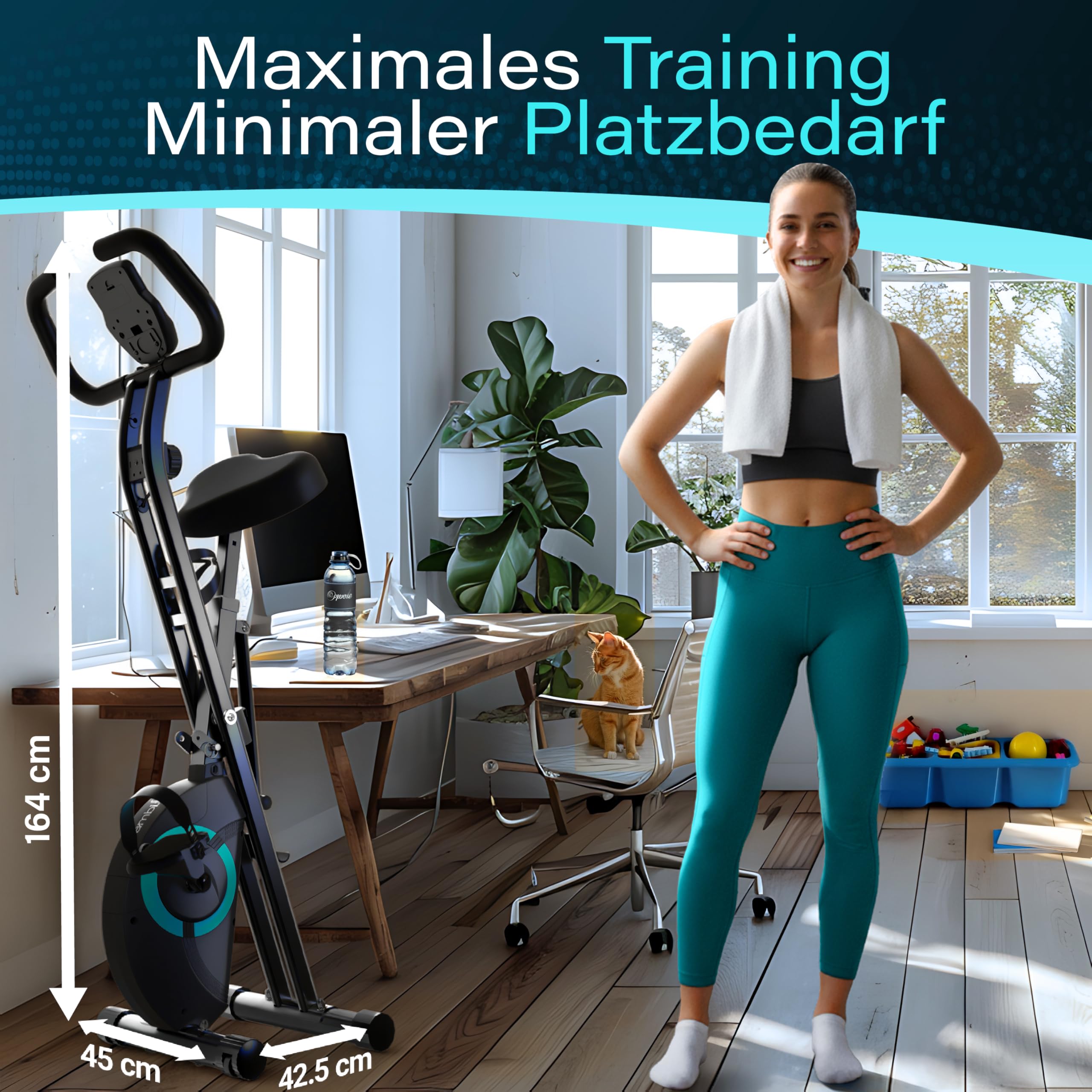 Heimtrainer Fahrrad mit Magnetbremse klappbar [16 Widerstandsstufen] Ergometer Heimtrainer Pulssensoren & LCD-Display | Crosstrainer für Zuhause | Hometrainer Fahrrad Fitnessbikes - Ambifit X-Bike