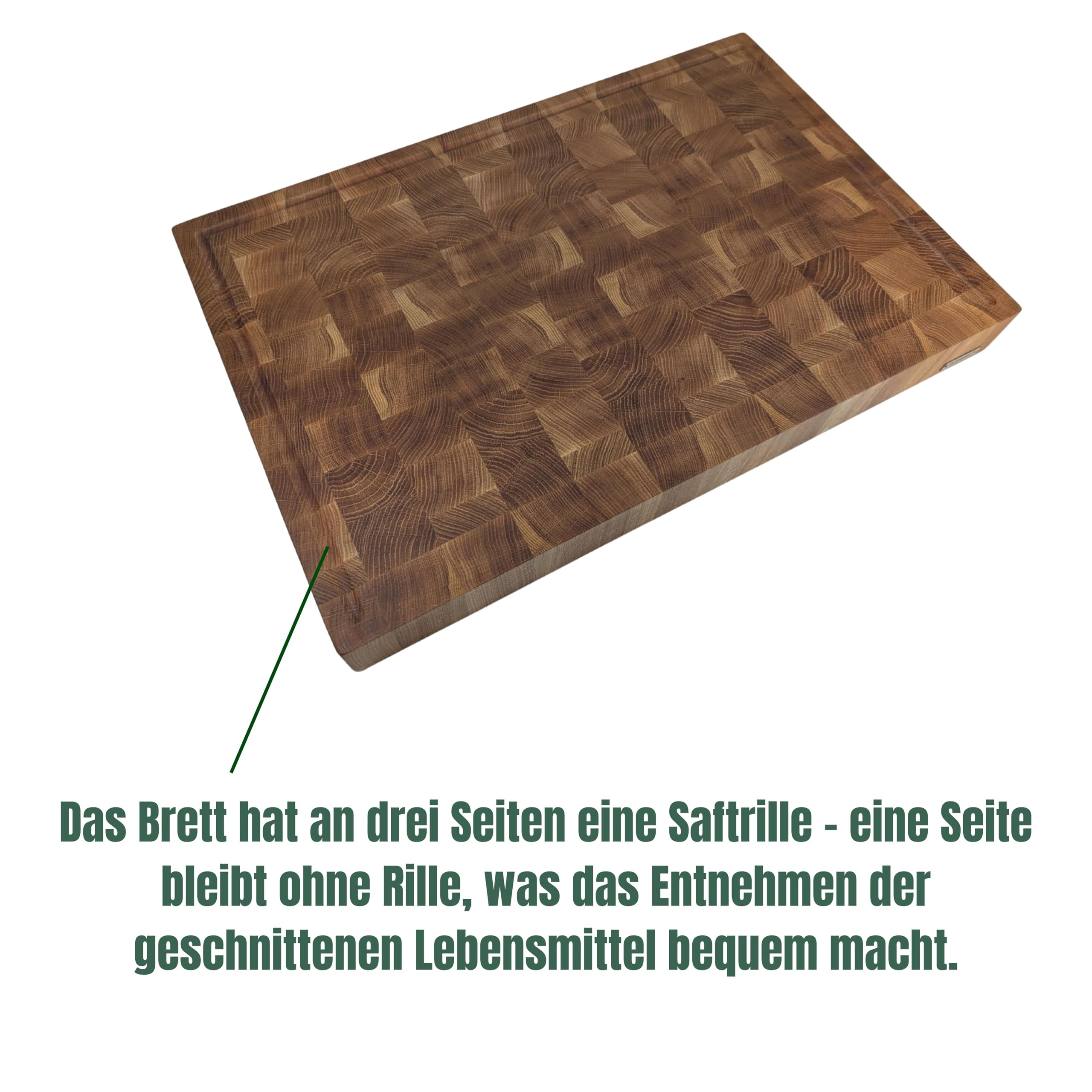 Hackblock Premium Stirnholz XXXL EXTRA Groß Brett Eiche 60x40x6 cm – Tranchierbrett aus Eichenholz, mit Saftrillen, Rutschfeste Füße, Langlebiges Küchenbrett, Stirnholzbrett, Holzbrett