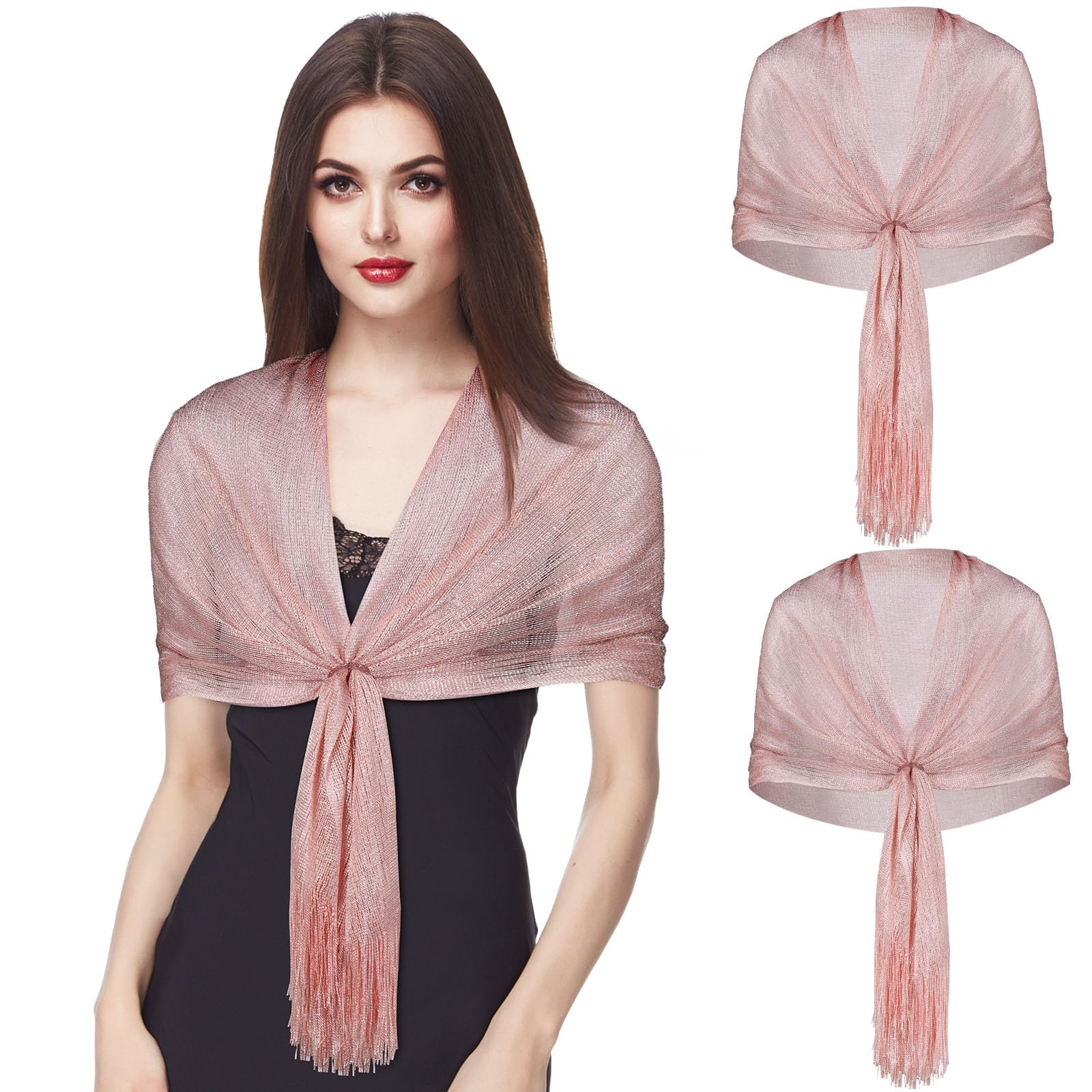Photo 1 of 3 Pieces Shining Metallic Shawls and Wraps for 1920s Party Wedding Evening Party Banquet Formal Dresses Rose Gold