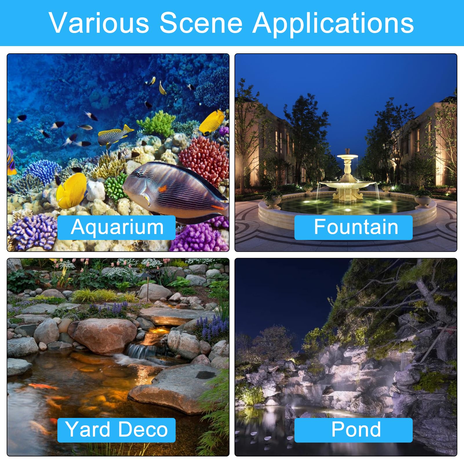 Aquarium Foco sumergible, Proyector a prueba de agua IP 68 Luz subacuática LED Luz de punto regulable multicolor con control remoto para acuario Jardín Estanque Piscina Tanque Fuente Fuente