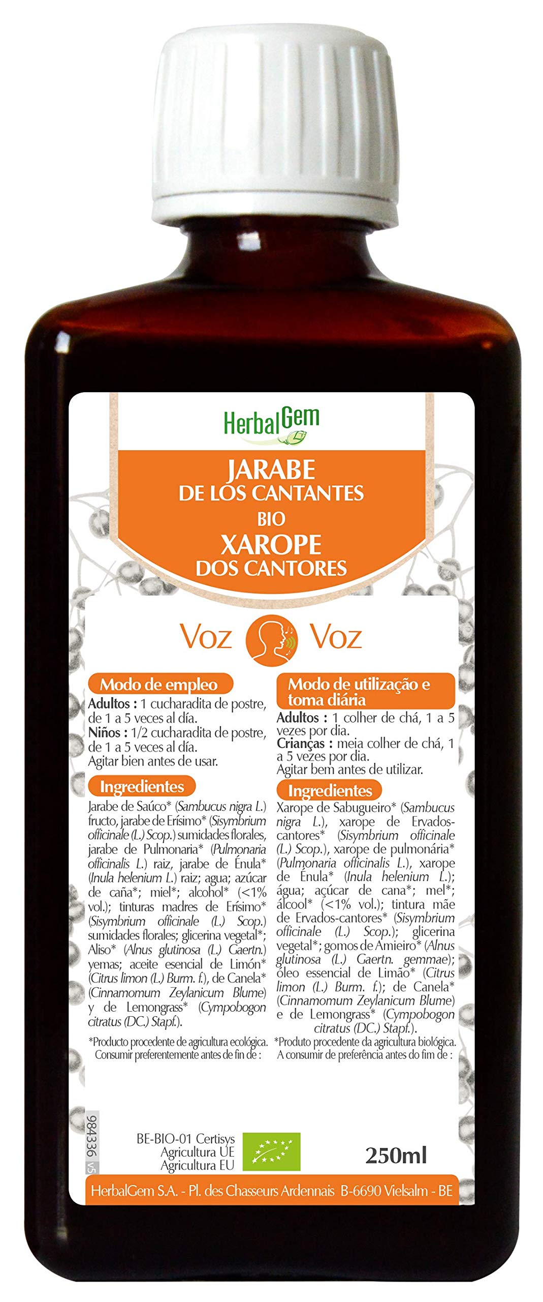 HERBALGEM - Syrop śpiewający - Glitter wokalny - Do strun głosowych - Wzbogacony żółtkiem - Tradycyjny Przepis - Certyfikat Ekologiczny - 250 ml