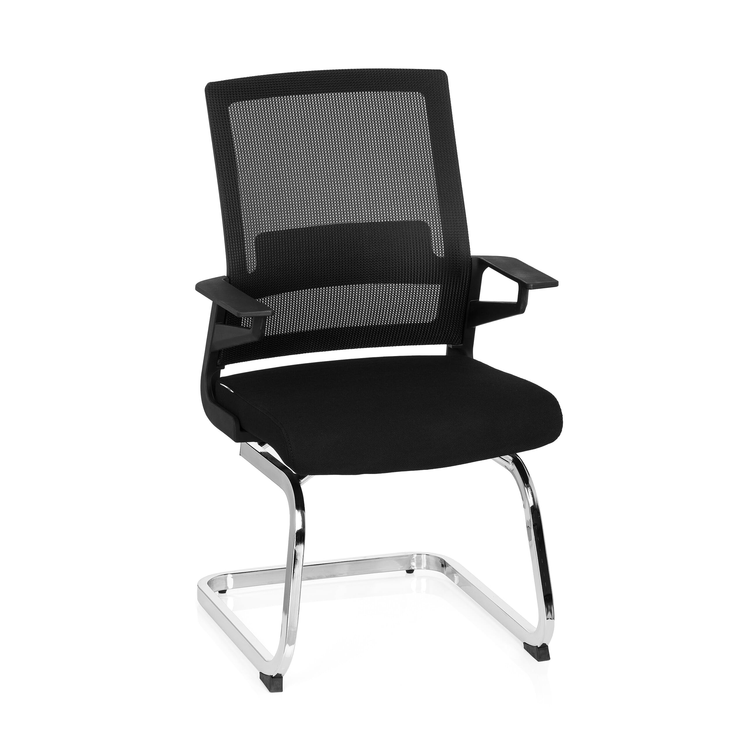 hjh OFFICE 732060 Besucherstuhl Inventor V Stoff/Netzrücken Schwarz Stuhl Freischwinger mit Lordosenstütze