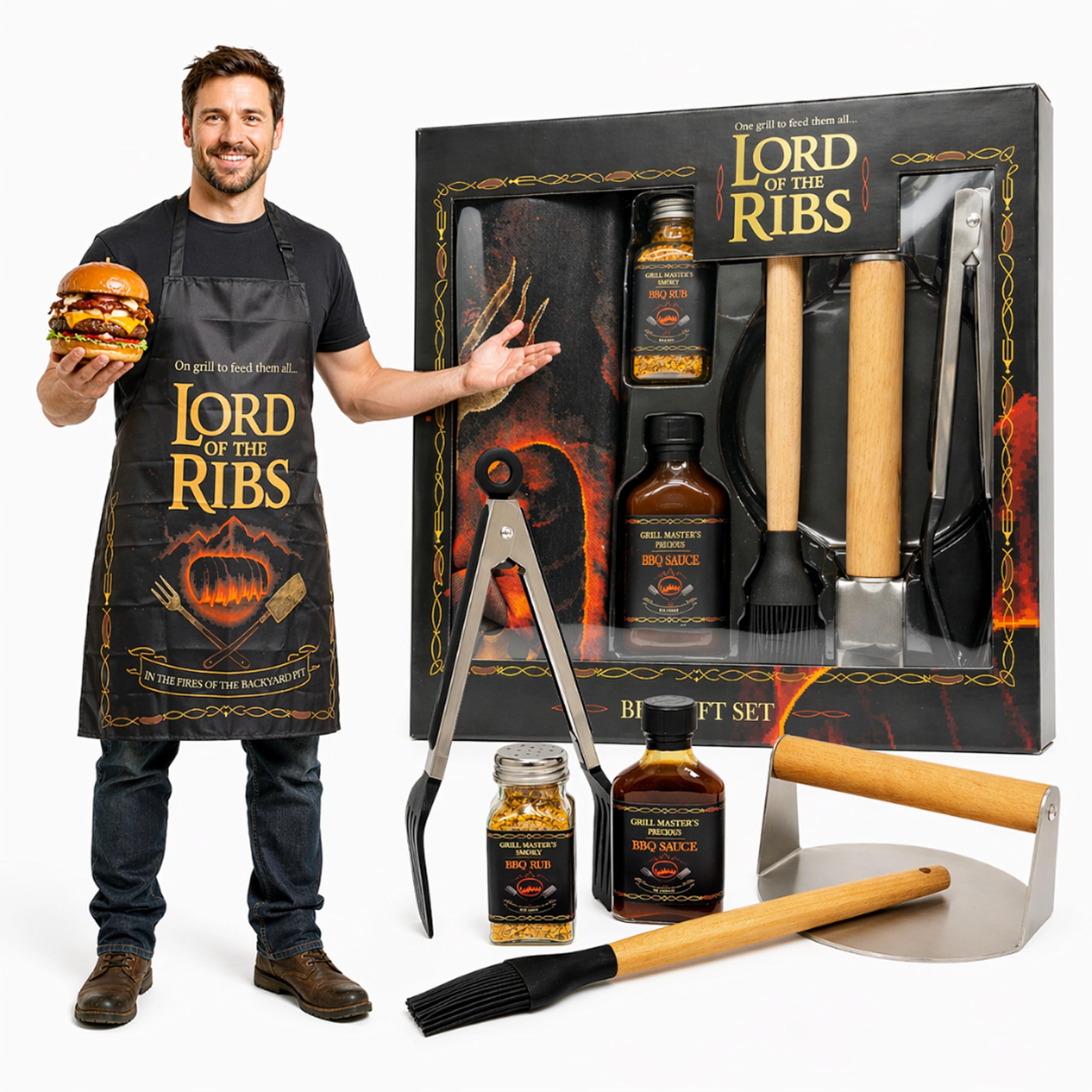 Juego de regalo para barbacoa Topline, herramientas y salsas para amantes de la parrilla