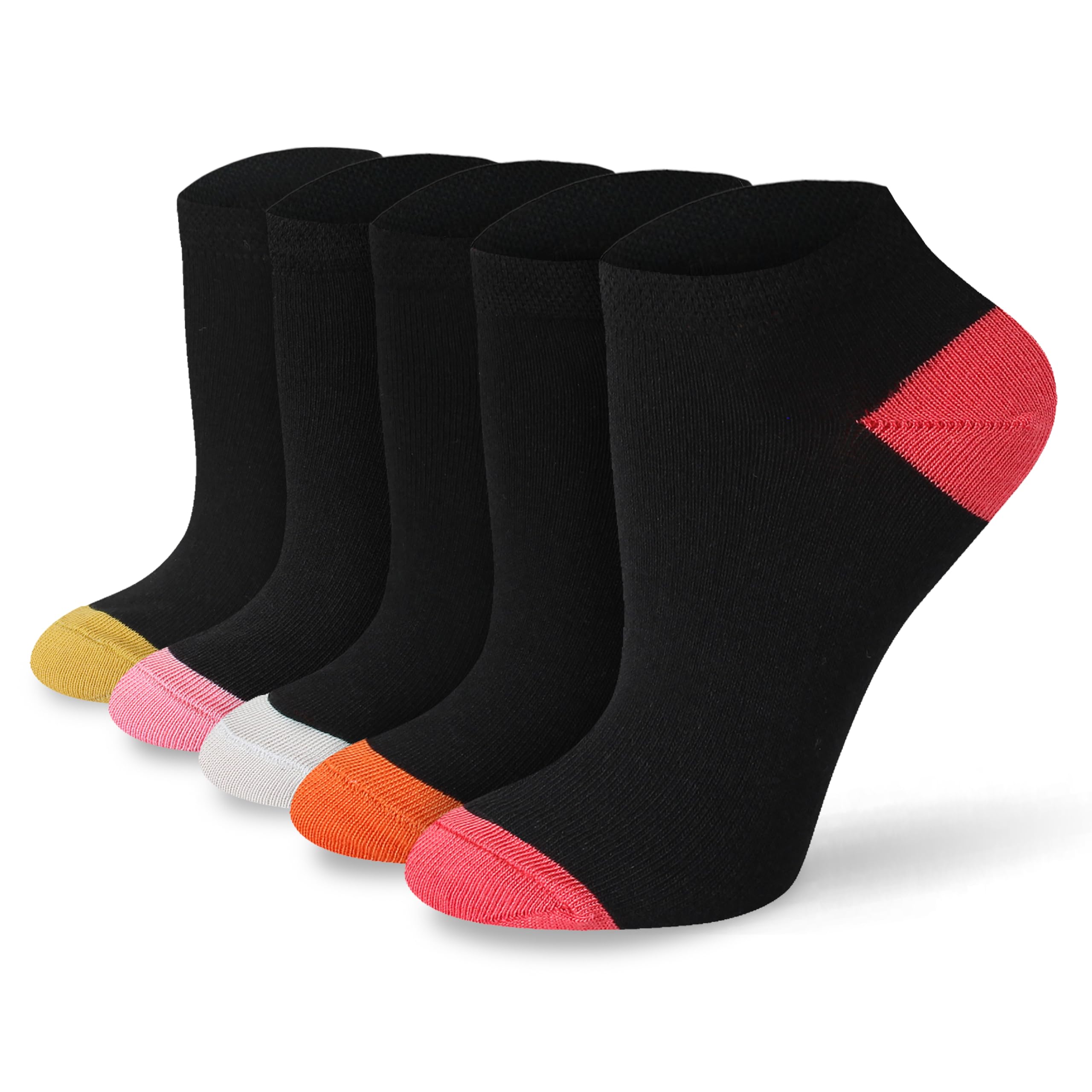 Socksmad Women's Heel & Toe Pk3 Trainer Socks Size 4-7 - Coloured Heel & Toe Black Multipack - Sports Socks - Cotton-Rich, Summer Trainer Liners - Gifts For Her - 5 Pair Pck