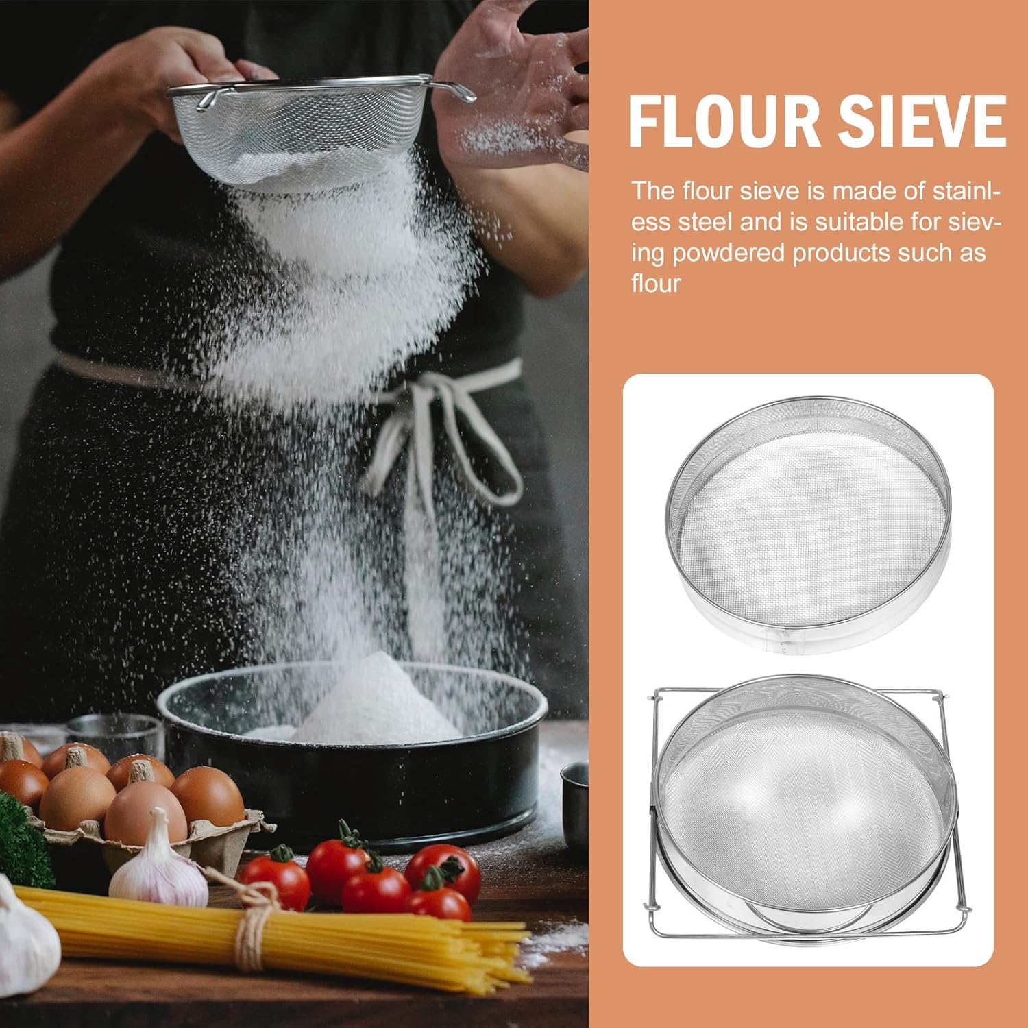Double-layer Stainless Steel Honey and Flour Sieve Handheld Mesh Strainer for Kitchen Baking and Food Filtering