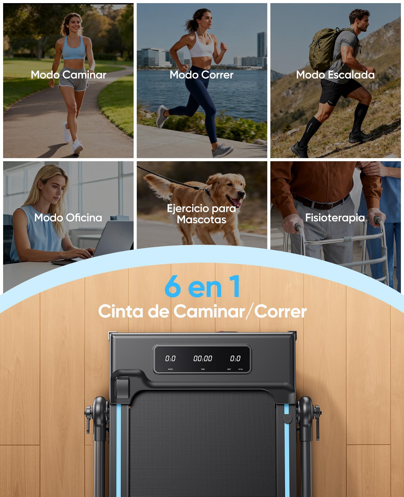Cinta de Correr Plegable, 6 en 1 Cinta de Correr con Inclinación 3 Niveles, Motor 3.0 HP, Velocidad 1-12 km/h, Manillar Extensible 15 cm, Cinta de Andar con Cinta RGB, App, Carga 150 kg