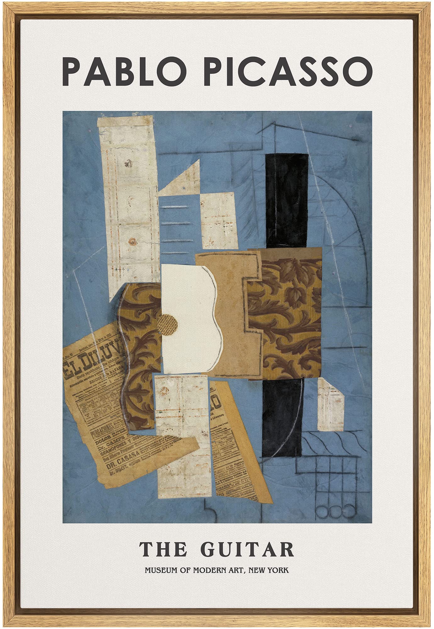 wall26 Framed Canvas Print Wall Art The Guitar by Pablo Picasso Abstract Shapes Illustrations Fine Art Surreal Fantasy Minimalism Decorative for