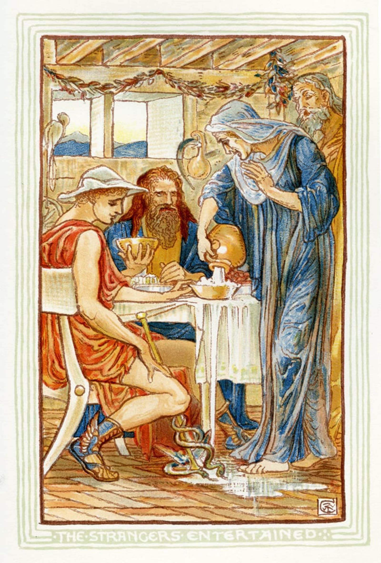 POSTERIIk Vintage Classic Picture Landscape Artwork the Strangers Entertained by Walter Crane Portrait Canvas Painting for Office Home Decor 60x90cm