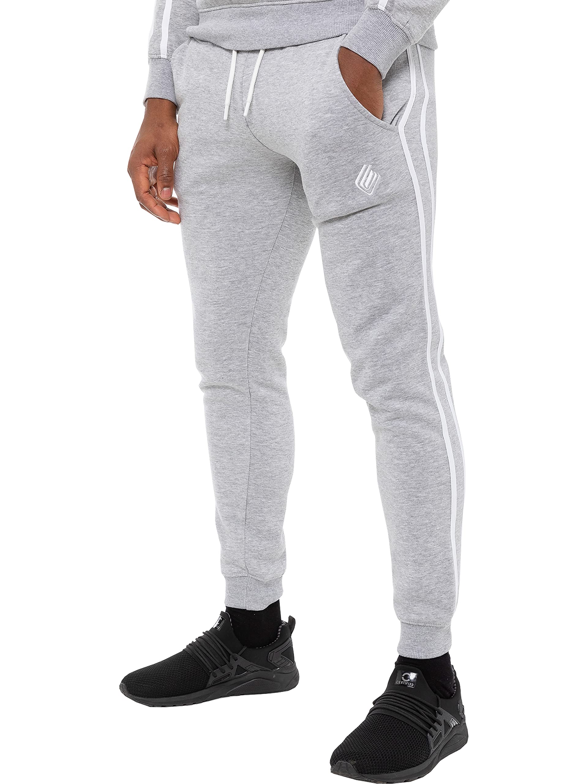 Enzo EZJG582T Mens Joggers Striped Tracksuit Jogging Trousers Casual Sport Fitness Gym Fleece Sweatpants (Grey, XXL, xx_l)