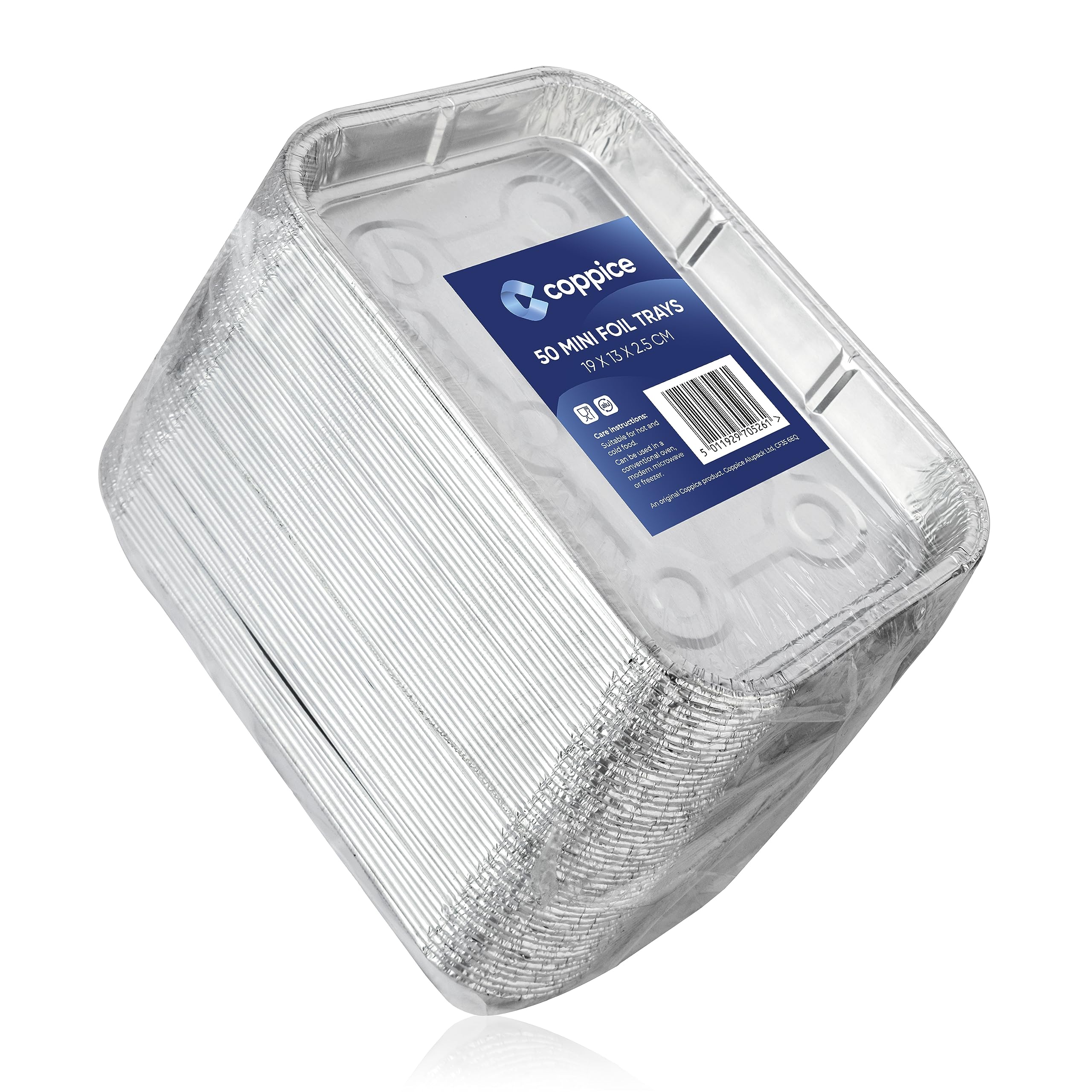 Coppice Mini Barquettes Aluminium 19x13x2,5 cm - Lot de 50 | Jetables, Cuisson, BBQ, Congélation, Four, & Friteuse à air | Aluminium Alimentaire Recyclable, Réutilisable