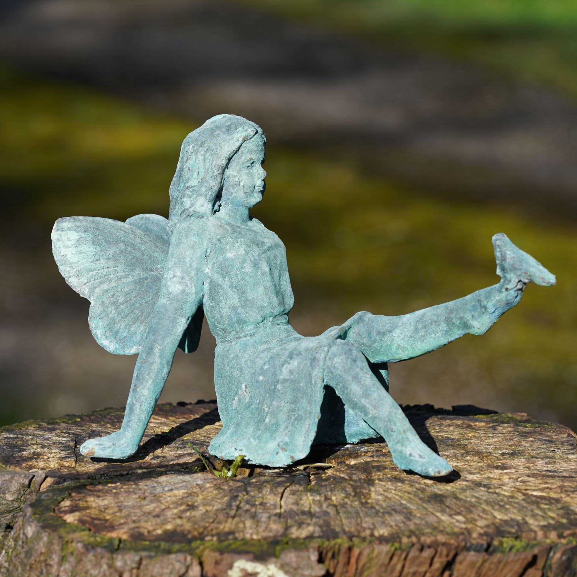 Burgess Home & Garden Verdigris Finish Cast Iron Fairy Statue | Cherub Antique Verdigris Home Garden Ornament Sculpture