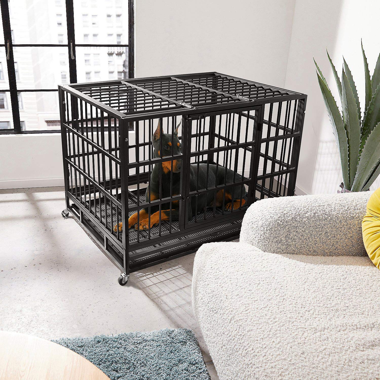 Otaid 48 Inch Heavy Duty Indestructible Dog Crate Cage Kennel with