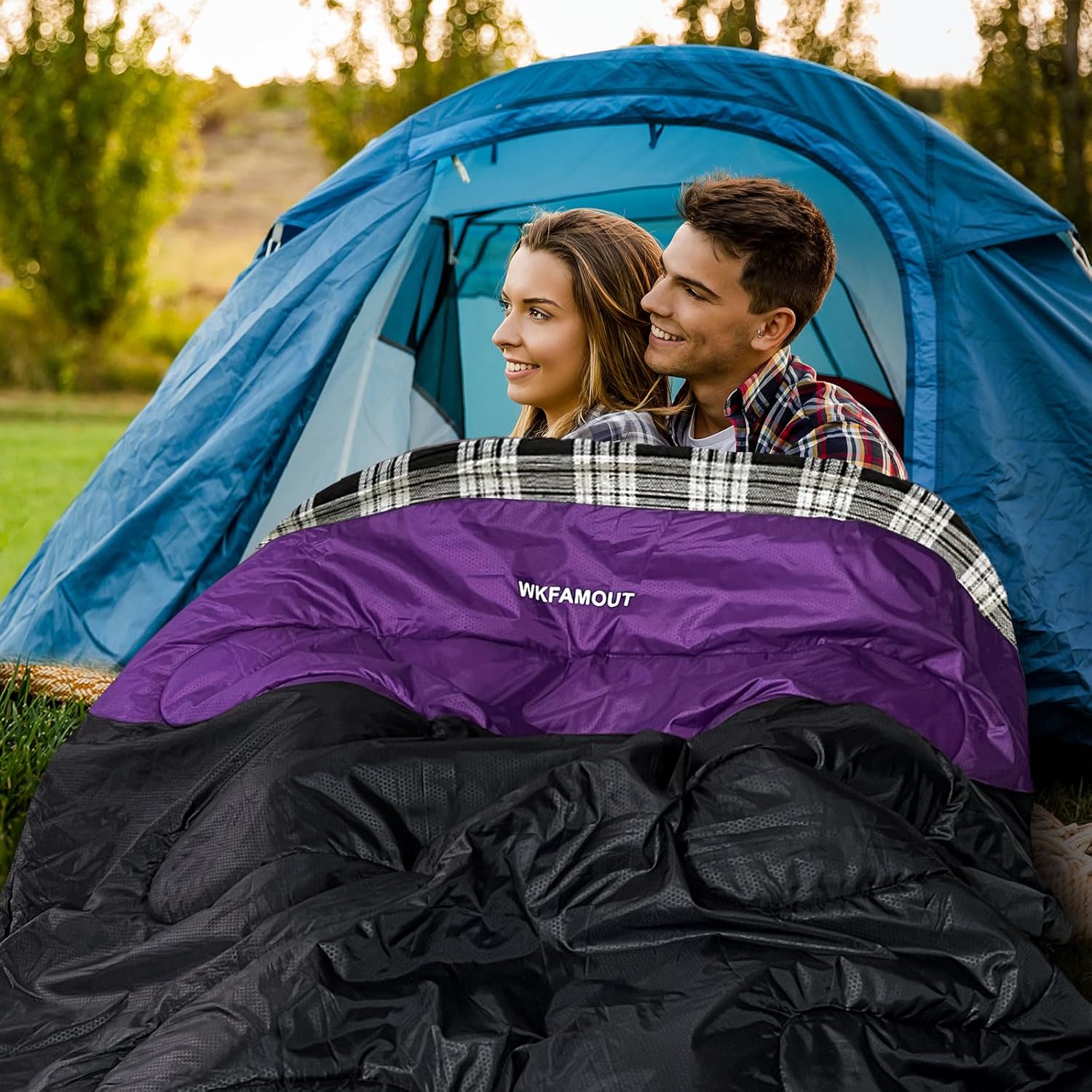 Double Sleeping Bag for Adults Machine Washable 2 Person Camping Sleeping Bag Queen Size Waterproof with Compression Sack for Cold Weather 3-4 Seasons - Image 8