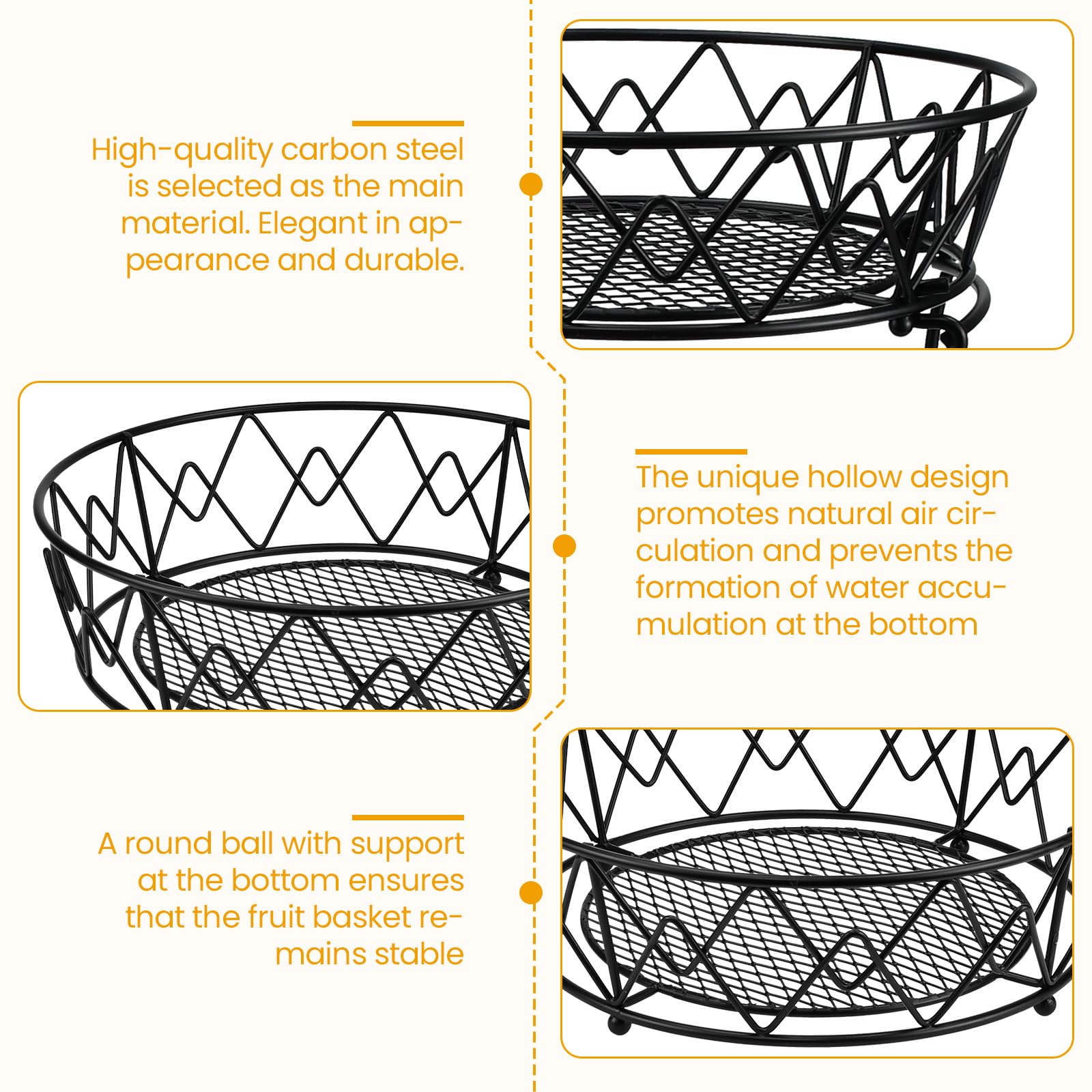Portafrutta A 2 Ripiani In Metallo - Cestino Tavolo Per Frutta E Verdura Con Vassoi Rimovibili