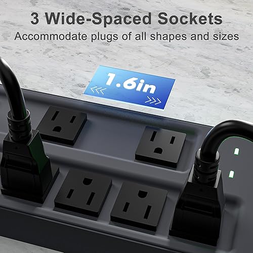 Miniatura 8 de Regleta de alimentación industrial de metal con certificación ETL, cable de extensión de 6 pies con múltiples tomas de corriente especial para