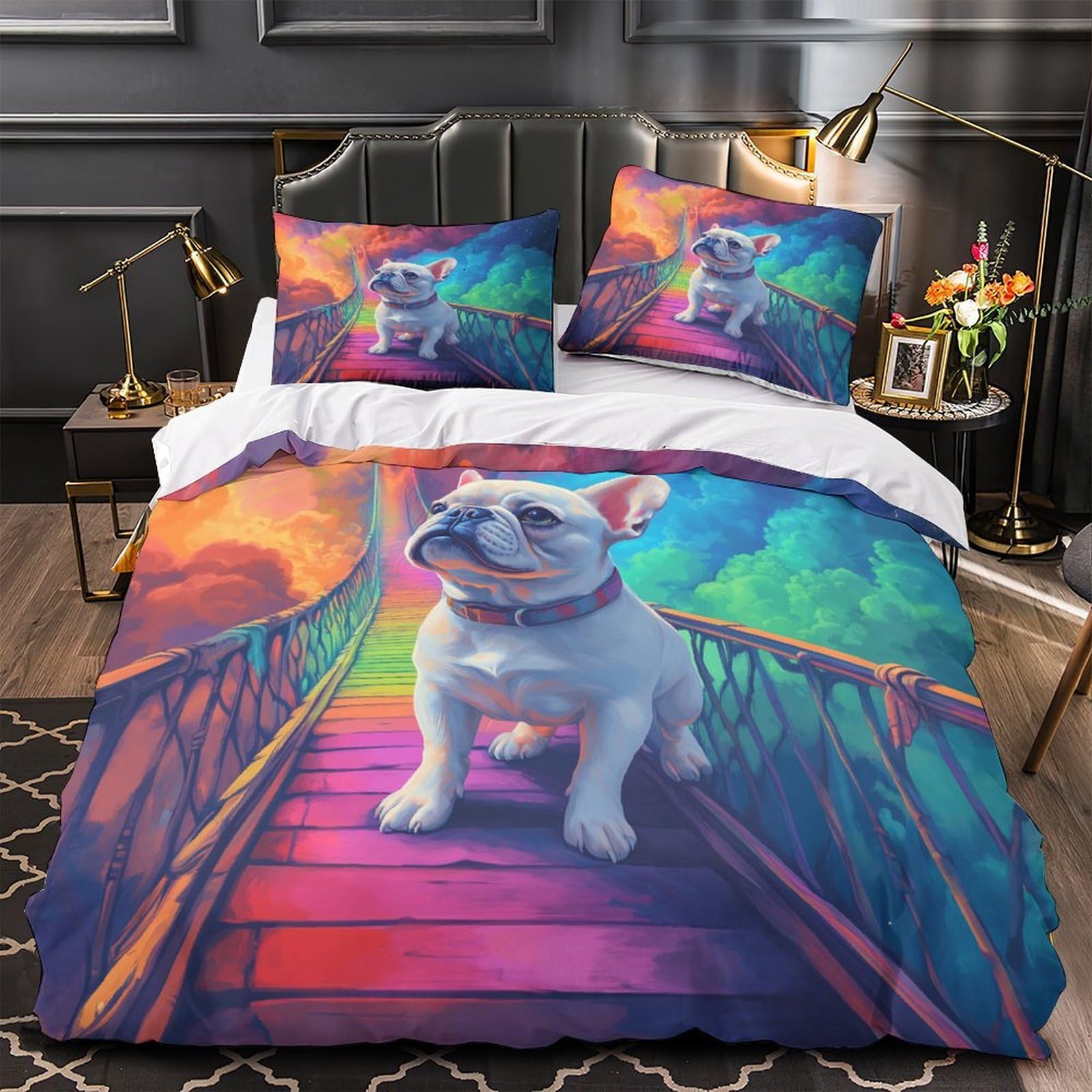 Housse de couette Bouledogue français hypoallergénique et ultra douce 260x220