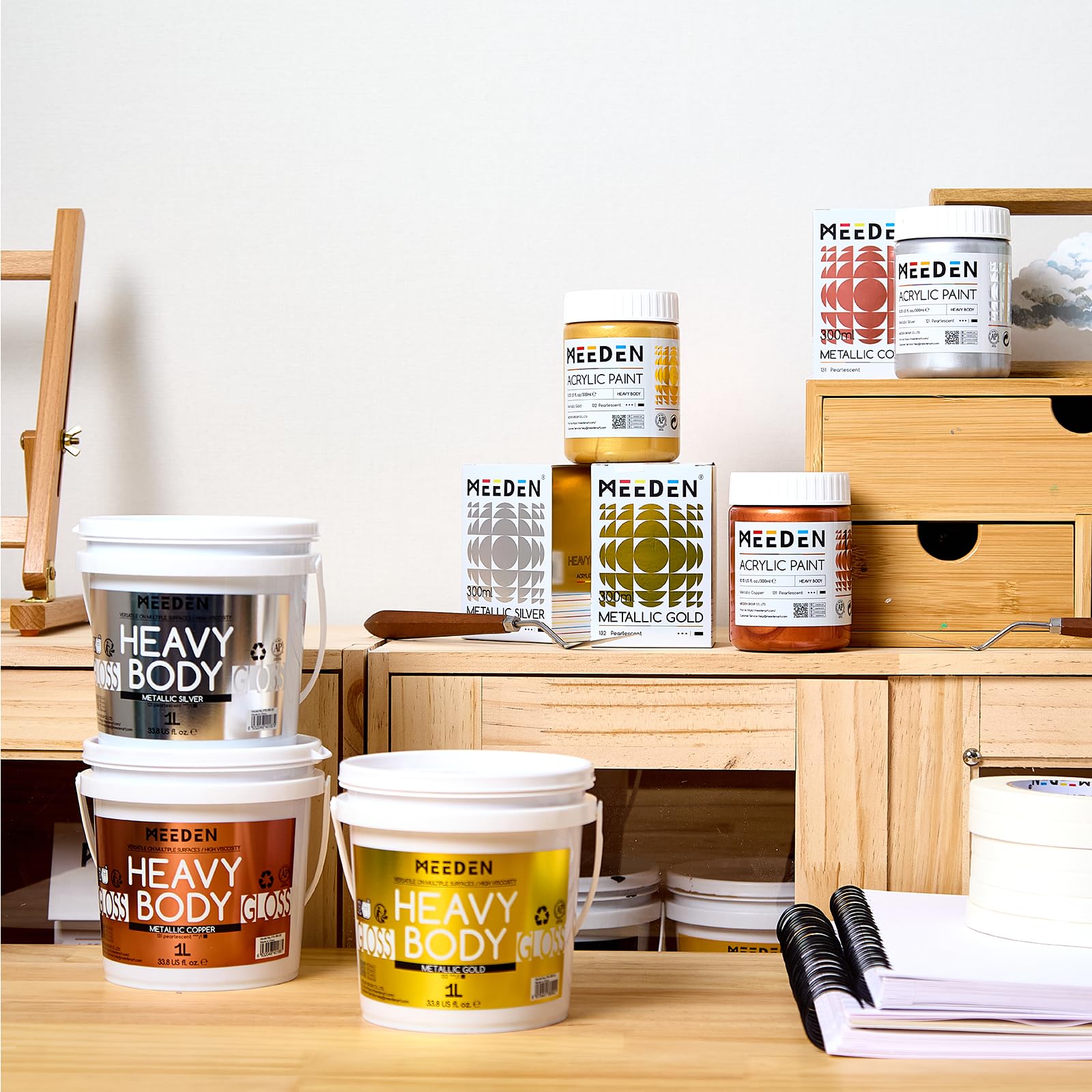 MEEDN Metallisches Acrylfarbset: 300 ml Acrylic Paint Set mit Gold Silber & Kupfer für Erwachsene zum Basteln, Weihnachtsdekor - Dicke Goldblattfarben für Holzmöbelmalerei