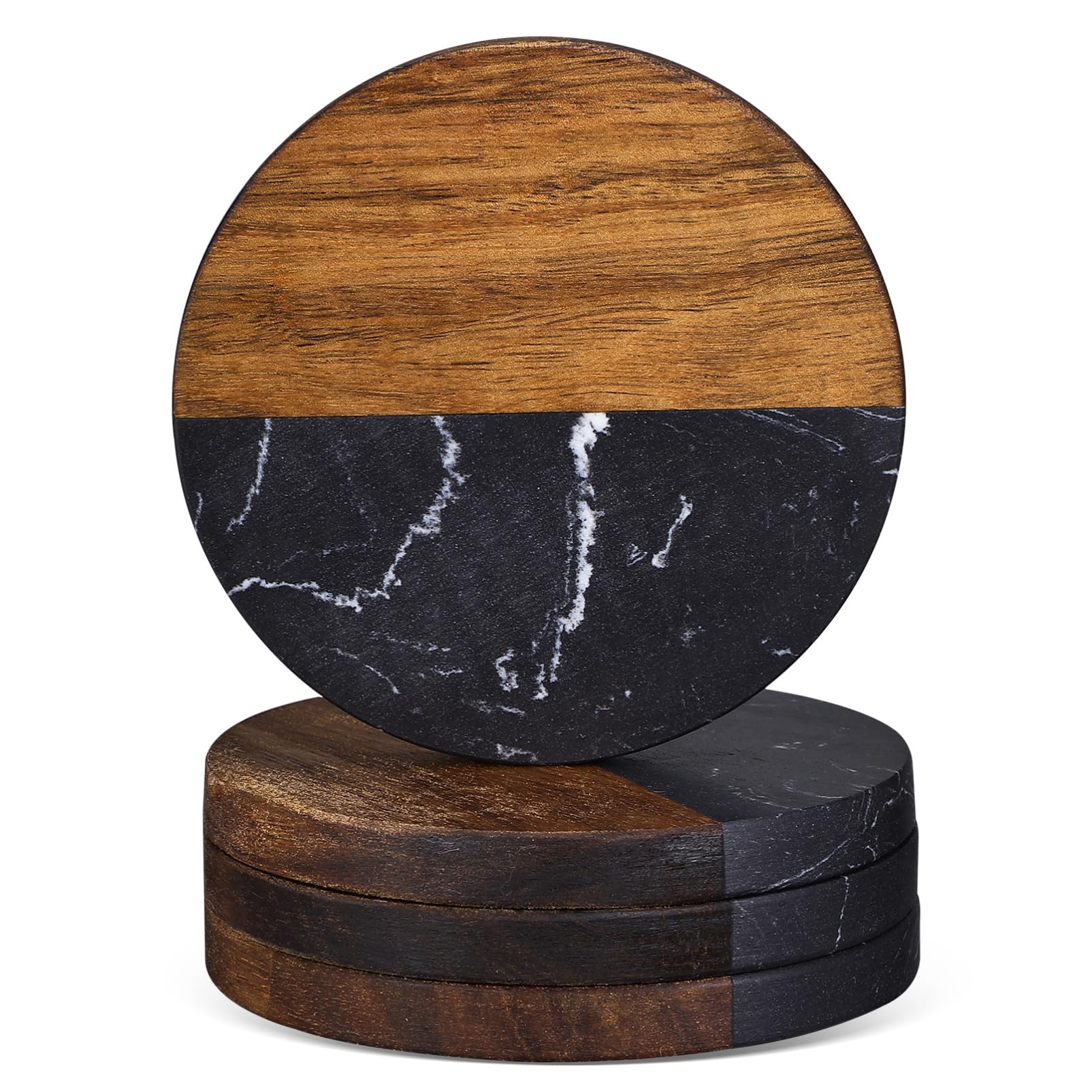 Dessous de verre ronds en bois et marbre Abaodam lot de 4