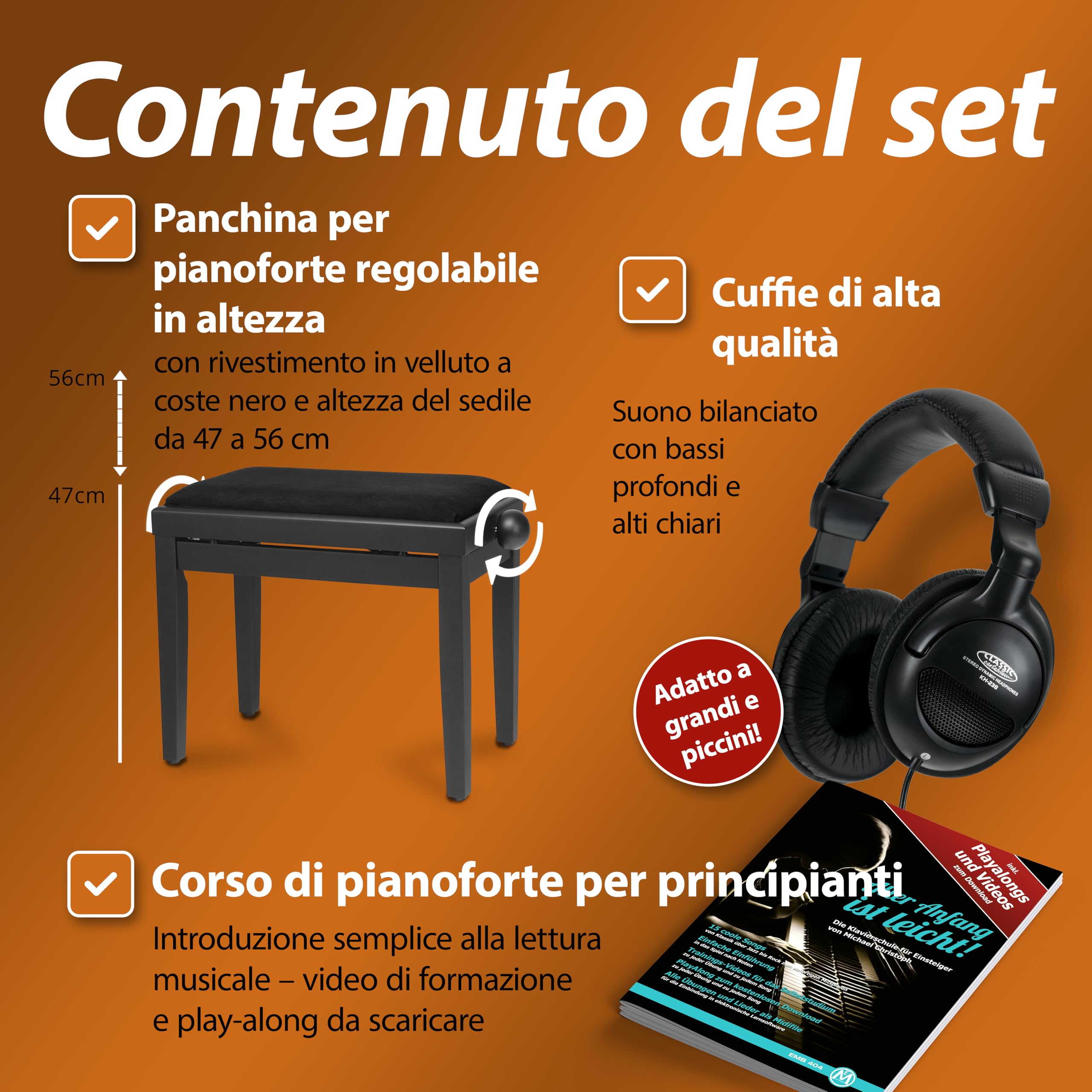 Classic Cantabile DP-50 SM Pianoforte digitale - 88 Tasti con tastiera pesata hammer action - Pianola musicale con USB, 32 polifonia, 3 pedali - Piano digitale Set con Panchetta e Cuffi - Nero Opaco