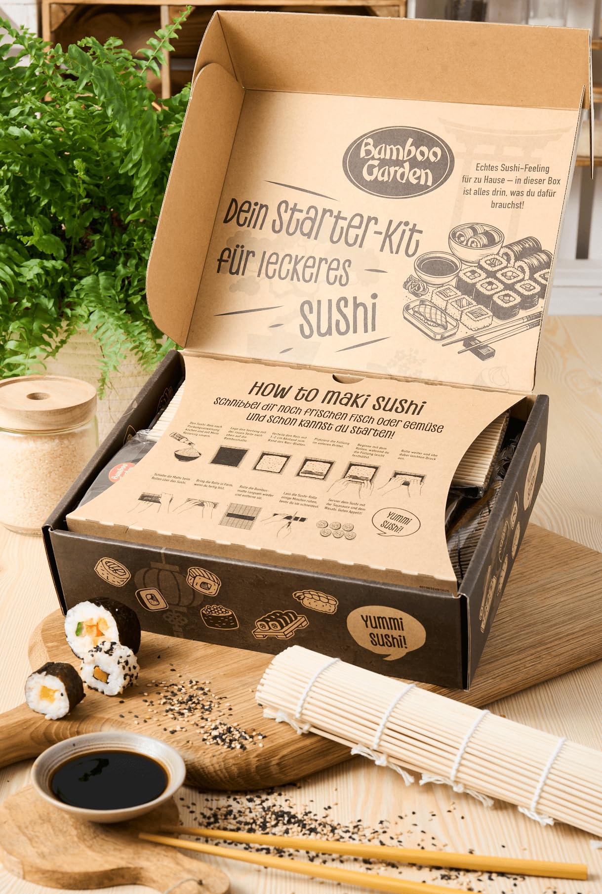 Bamboo Garden - Sushi Box | 8-teiliges Komplett-Set zum Selbermachen von Sushi mit Zutaten, Equipment und Rezeptkarte | Ideal für Einsteiger, zum Ausprobieren oder als Geschenk