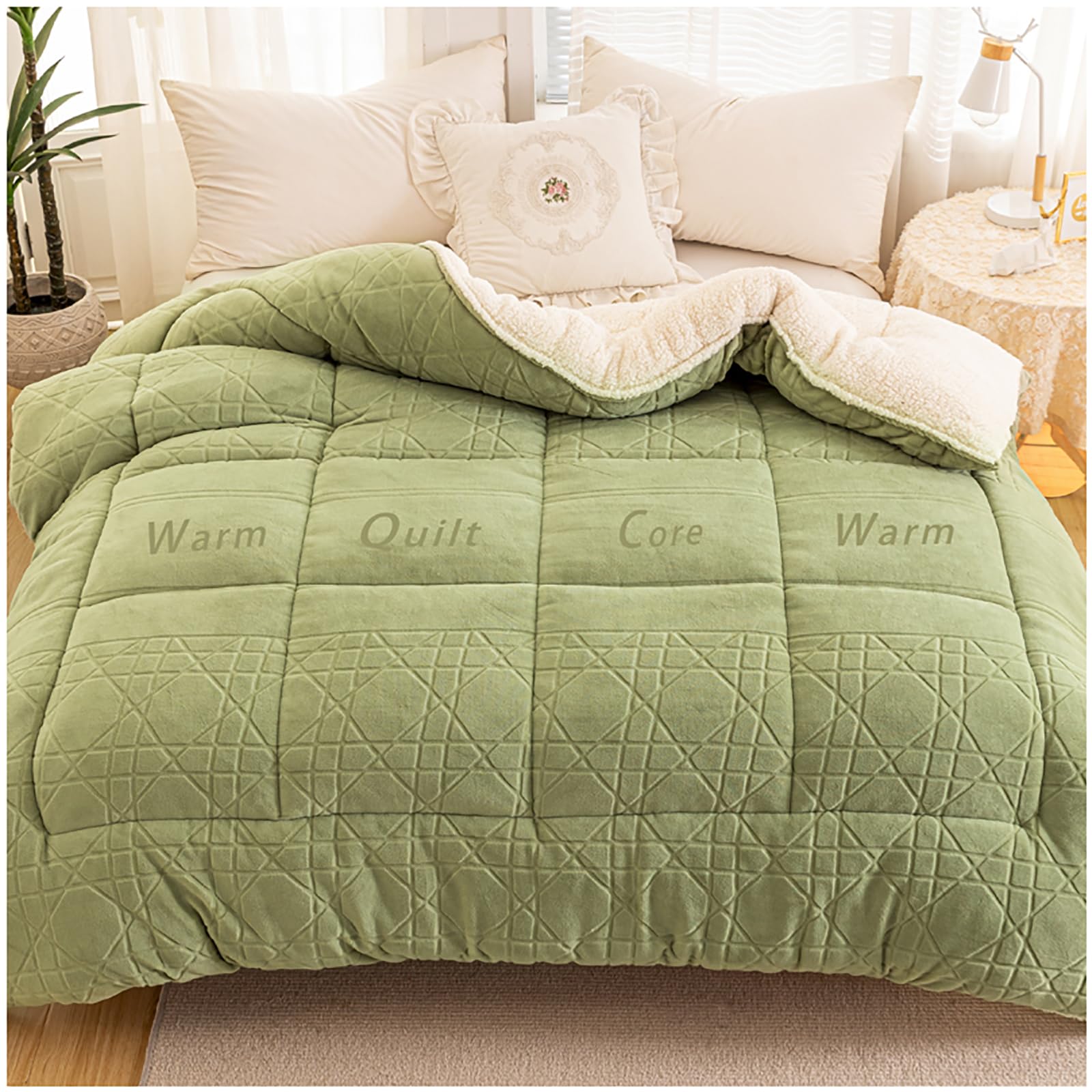 ZTGL Manta Cama 150/180/200/220 Invierno Manta Sofa Grande Polar Reversible de Franela Manta Sofa Gruesa Edredón De Plumón De Microfibra Suave y Borreguito, Muy Cálido,Verde,110x150cm(1kg)