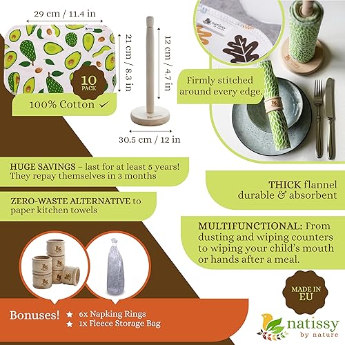 Miniatura 9 de Toallas de papel sin papel, paquete de 10 toallas de papel reutilizables de algodón orgánico, rollo lavable, toallas de papel de tela sin papel para