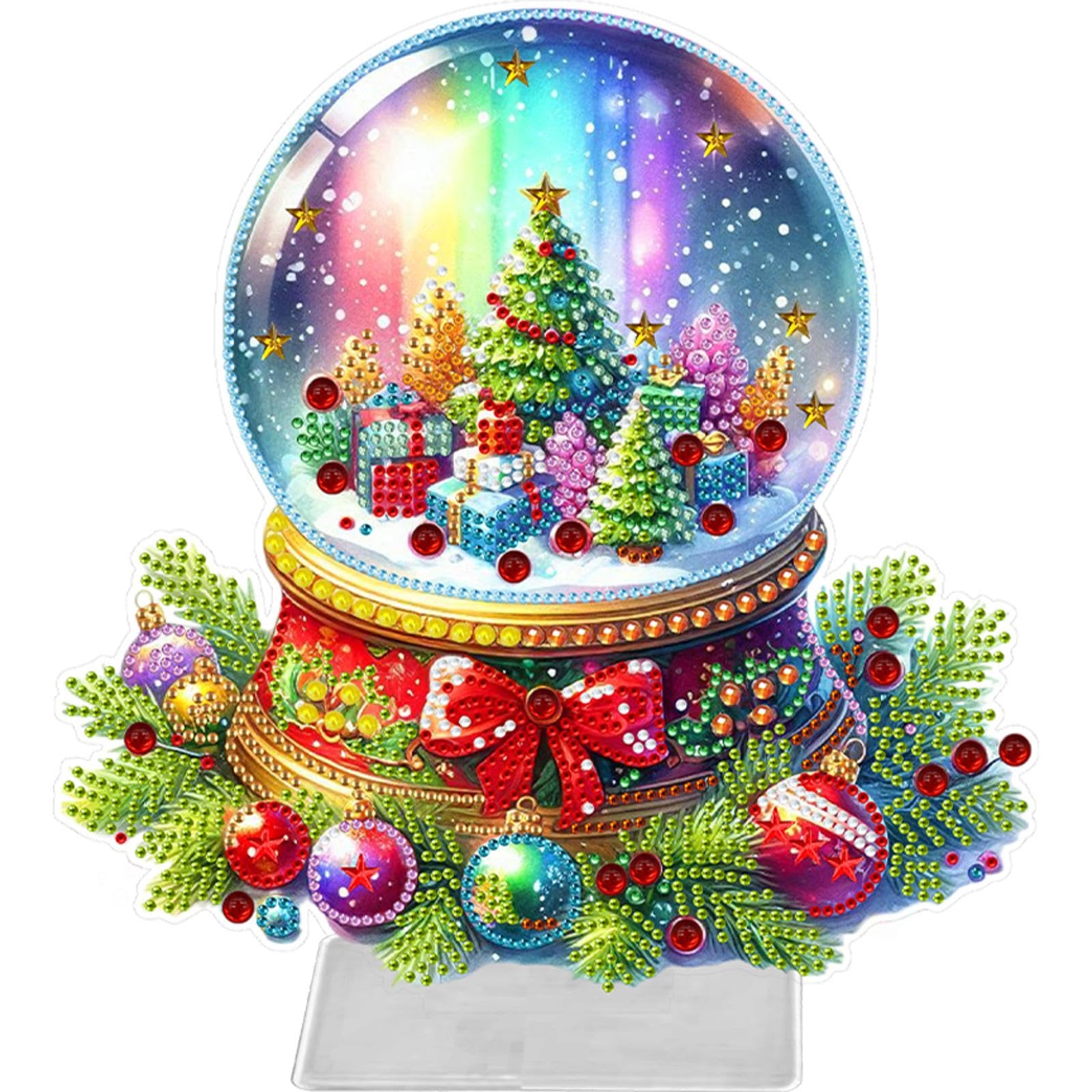 DIY Diamond Art Desktop & Tabletop Ornament with Stand,Crystal Special Shaped 5D Diamond Art Kit for Adults - Home Office Desk Decor, Relaxing Craft Gift Idea(Christmas Crystal Ball)