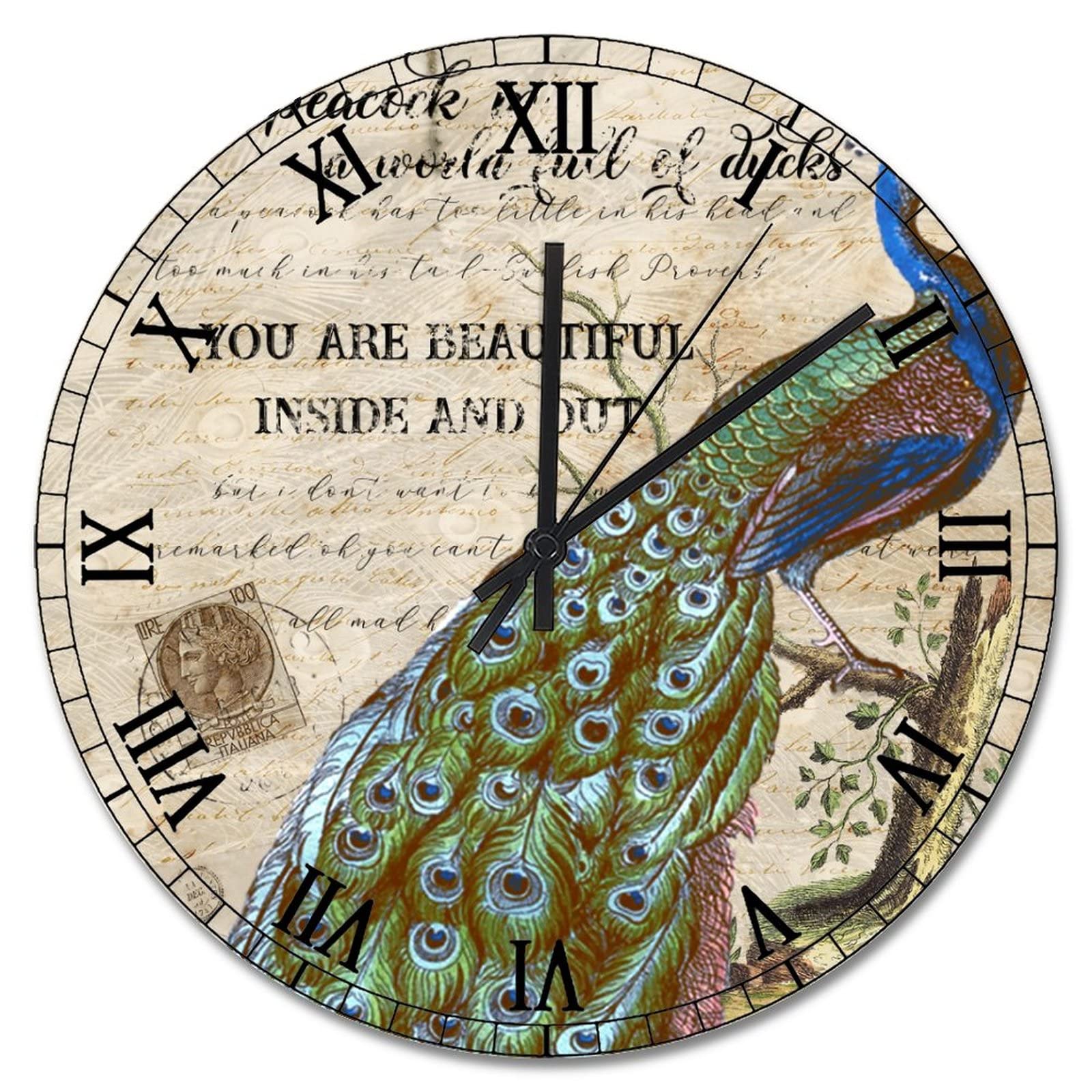 Horloge murale vintage en bois sans tic-tac pour dormir sans bruit