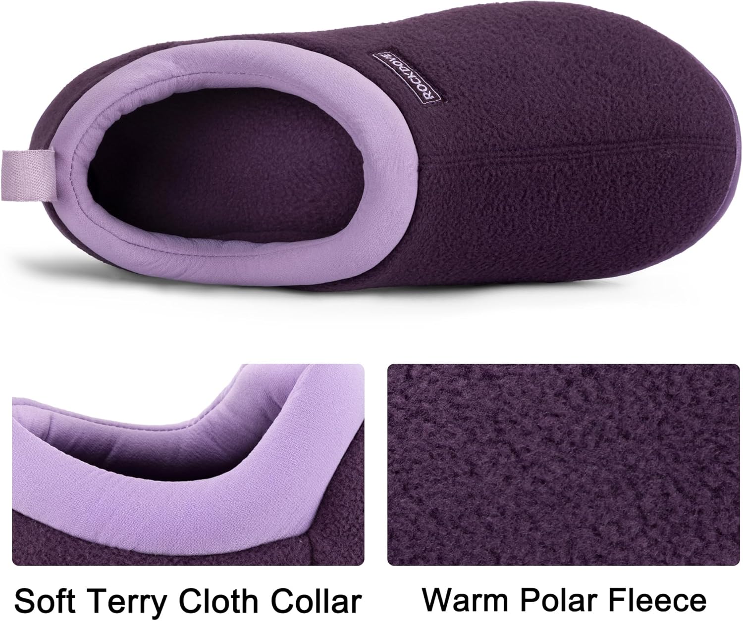 RockDove Womens Soft Cuff Polar Fleece Two Tone Memory Foam Slipper Closed Back Indoor Outdoor Non Slip Rubber Sole Cozy Warm Gift - Image 3